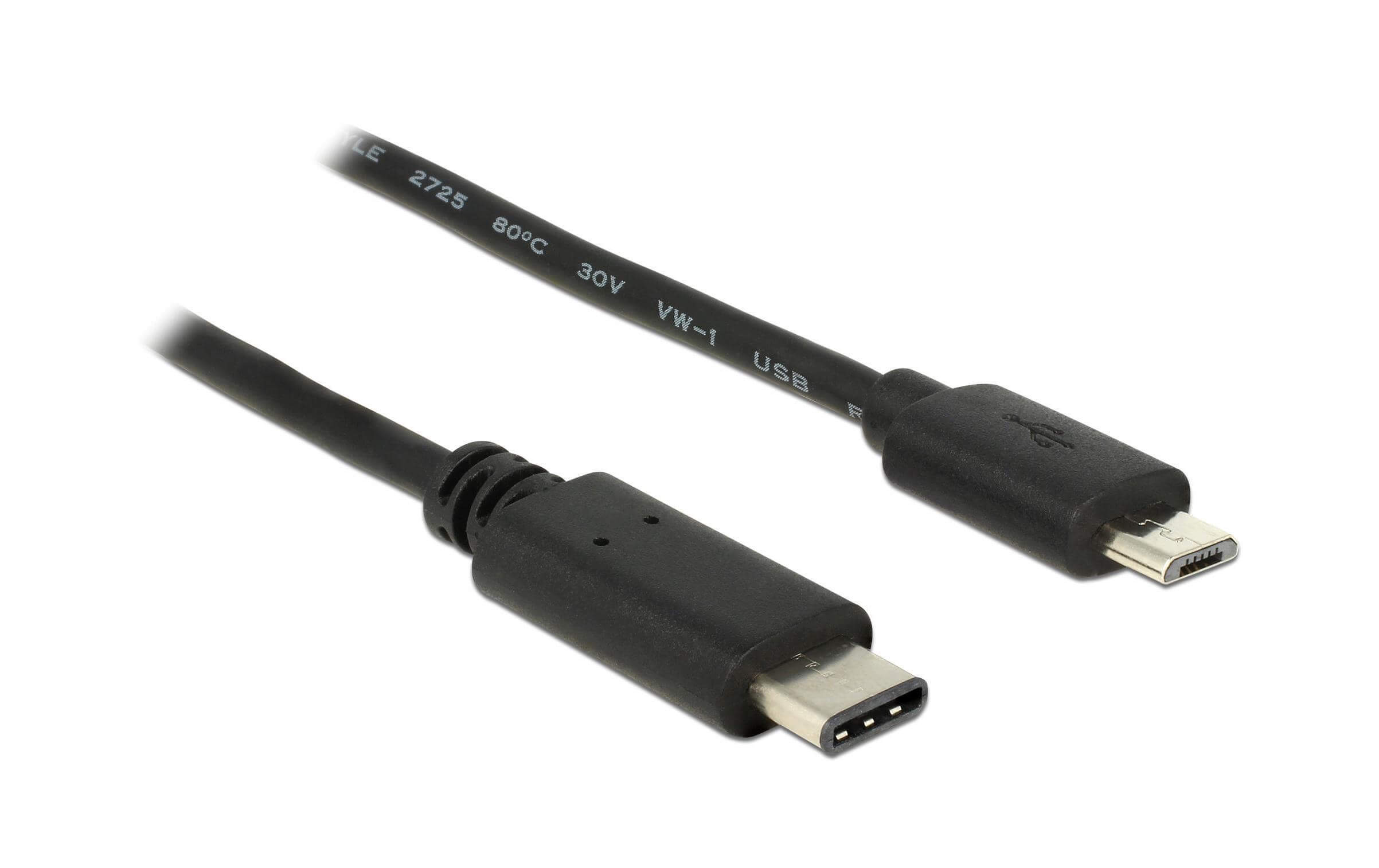 0.5m, USB2.0-C/USB2.0 Micro-B USB Kabel 0,5 m Micro-USB B USB C Schwarz