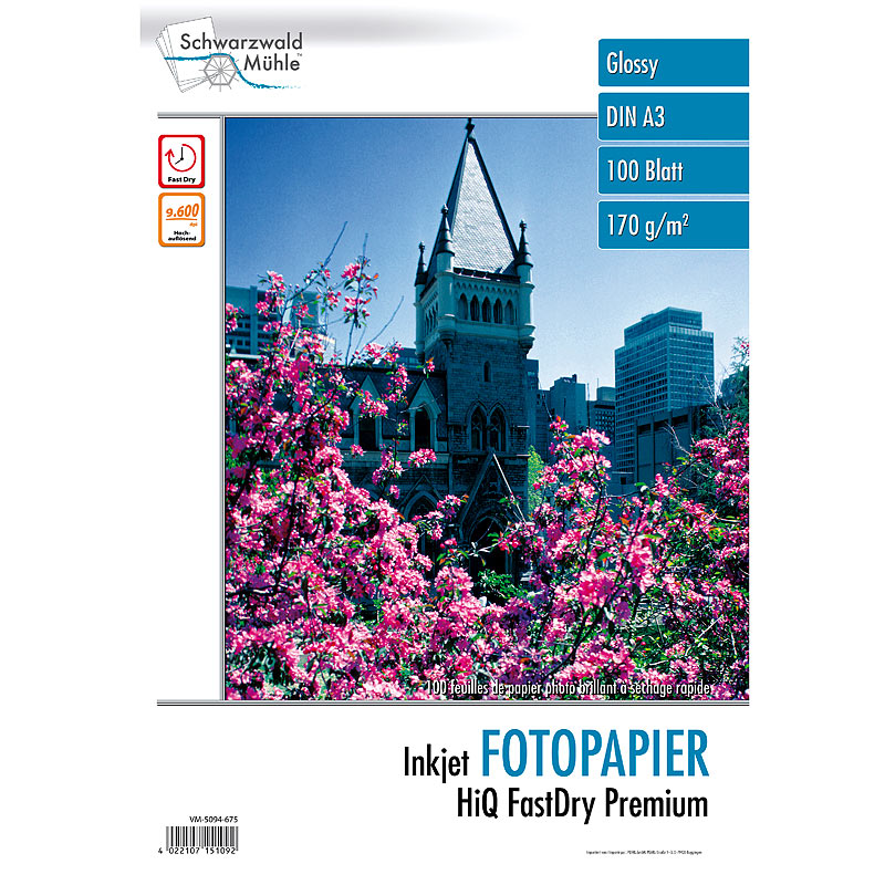 100 Bl. Hochglanz-Fotopapier HiQ FastDry Premium A3