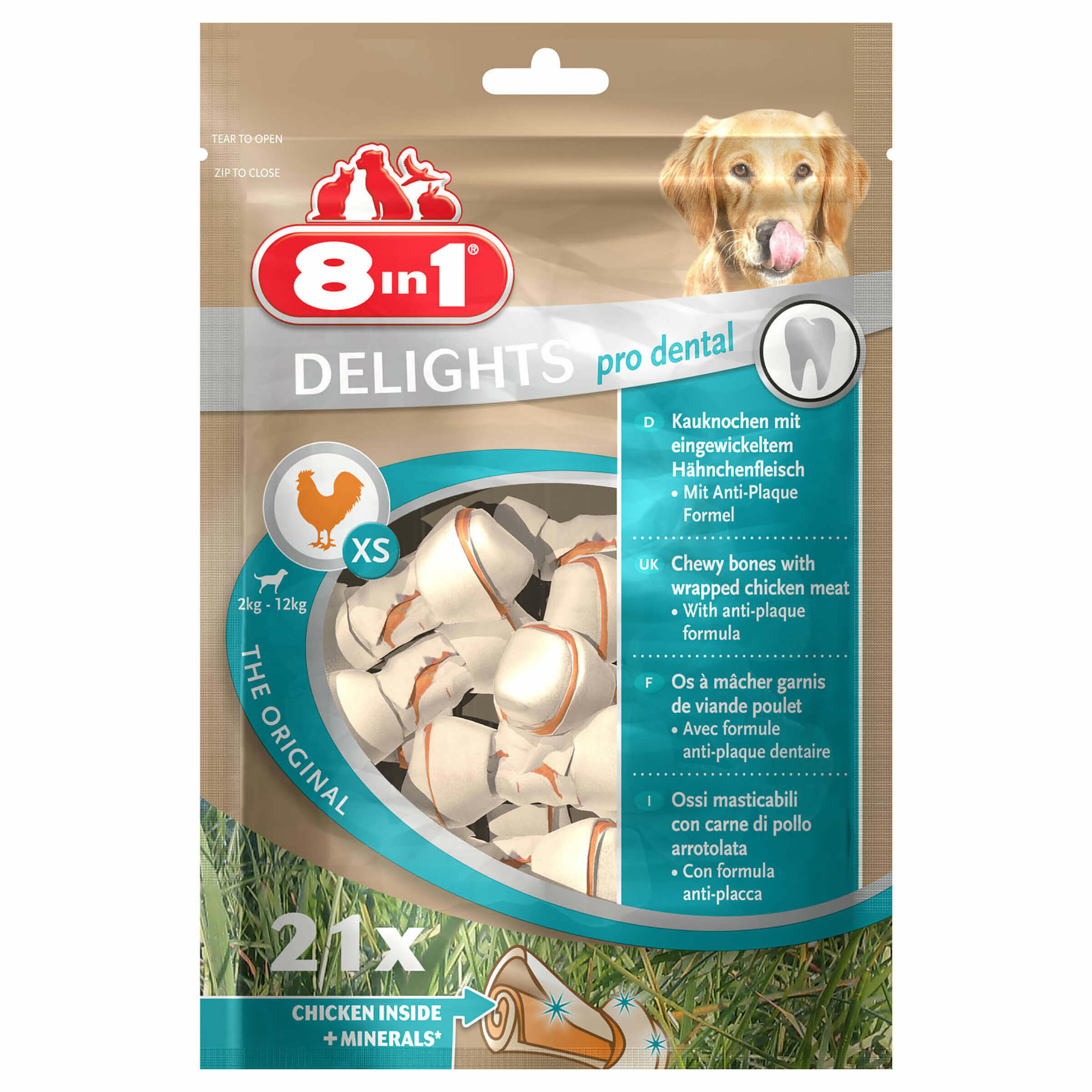 8in1 Delights Pro Dental Kauknochen Huhn - XS, 21 Stück (252 g)