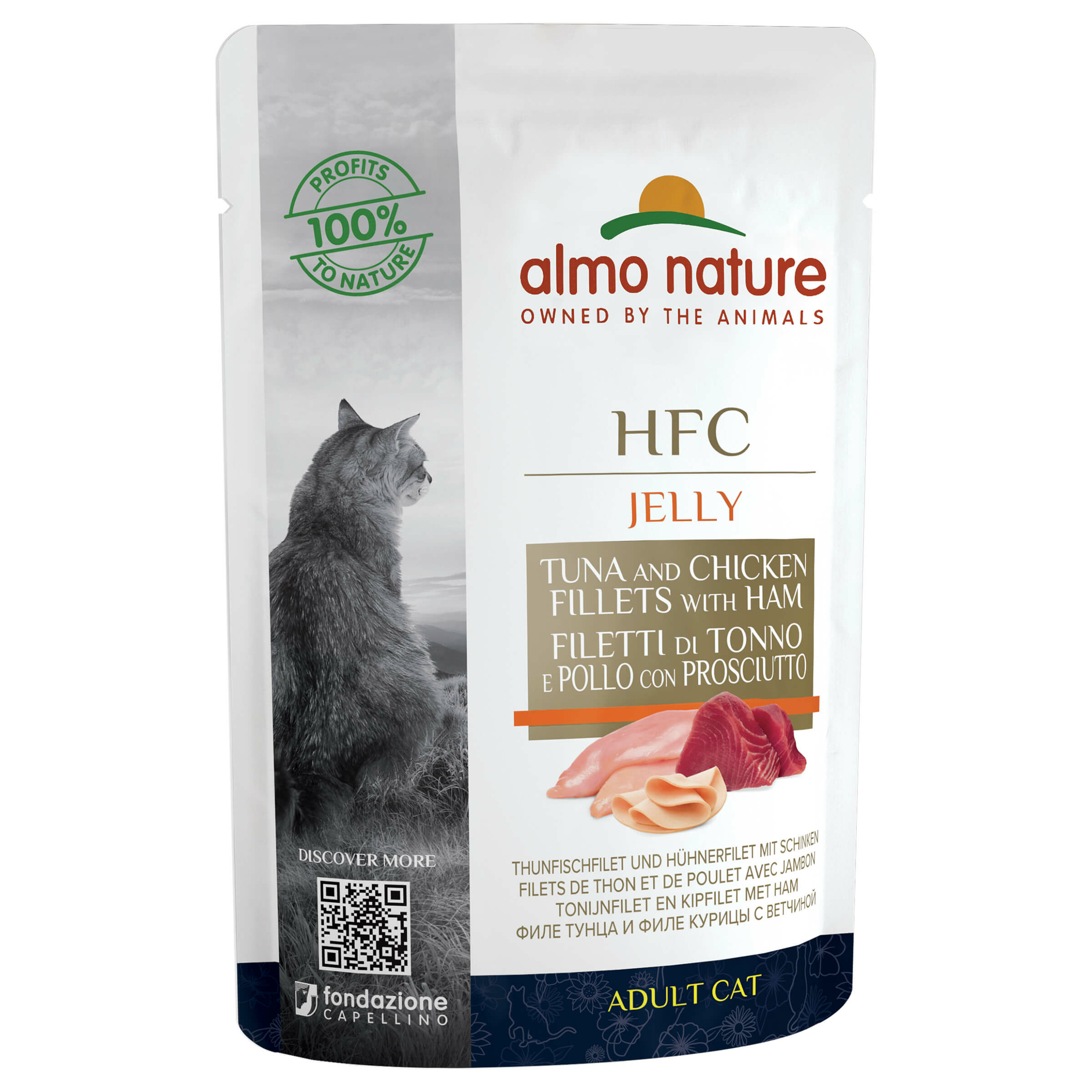 Almo Nature HFC Jelly Thunfischfilet & Hühnerfilet mit Schinken Adult Beutel 24x55g