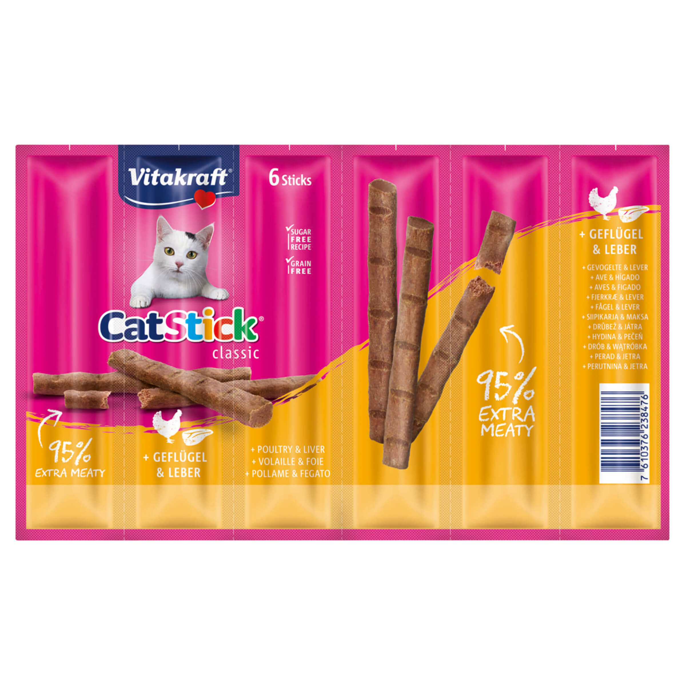 20 + 4 gratis! 24 x 6 g Vitakraft Cat Stick - Classic: Geflügel & Leber