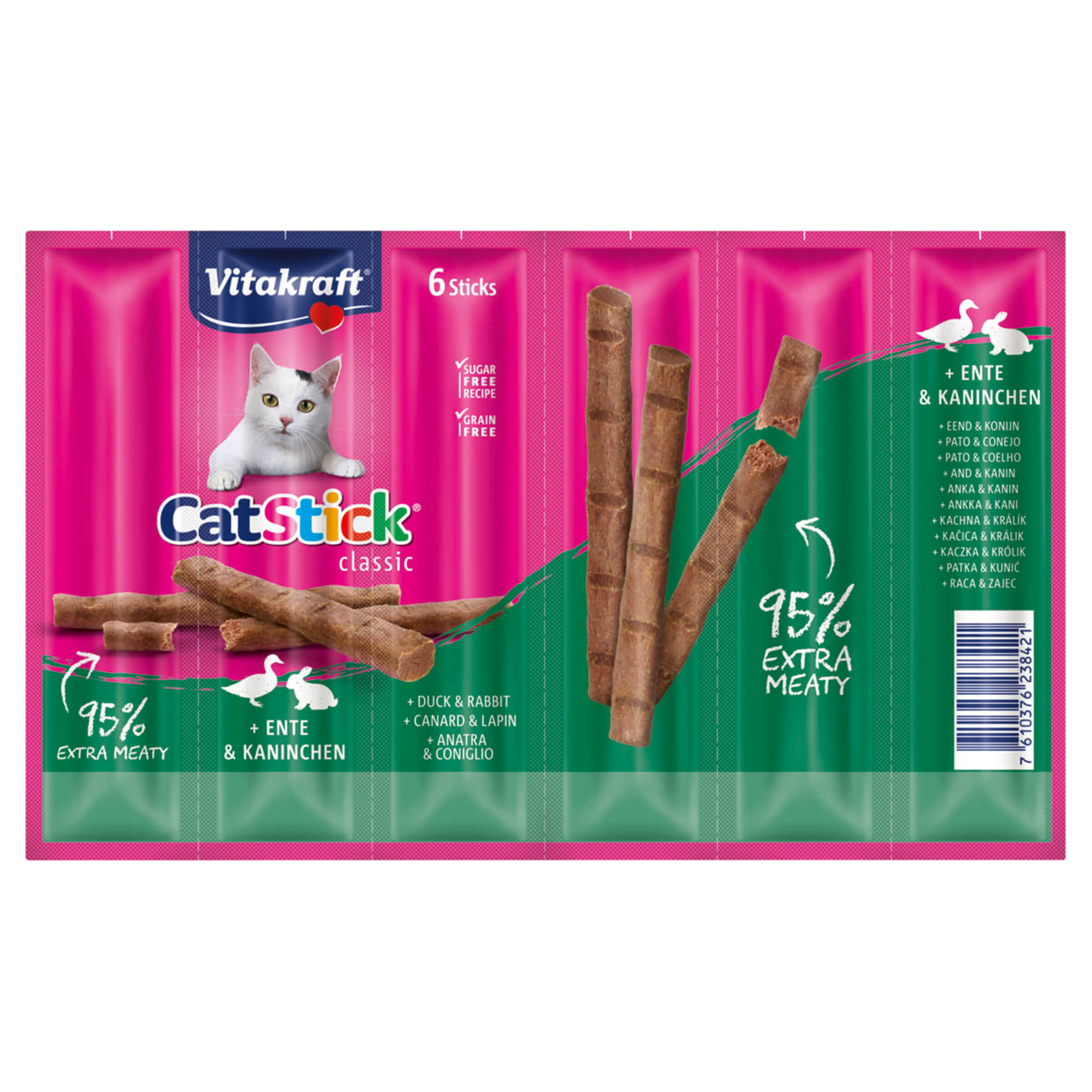 20 + 4 gratis! 24 x 6 g Vitakraft Cat Stick - Classic: Ente & Kaninchen