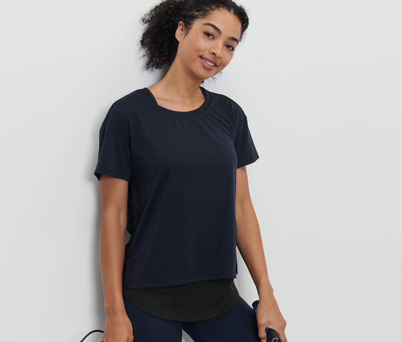 2-in-1-Kurzarm-Sportshirt, dunkelblau