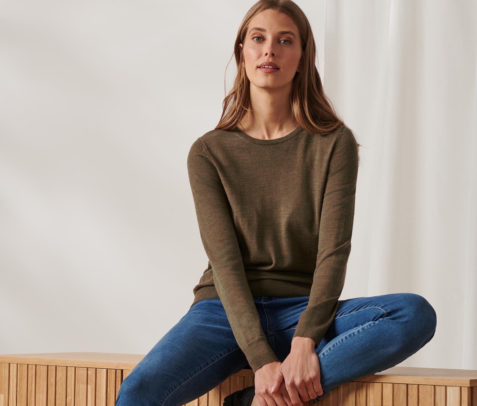 Pullover aus Merinowolle, khaki