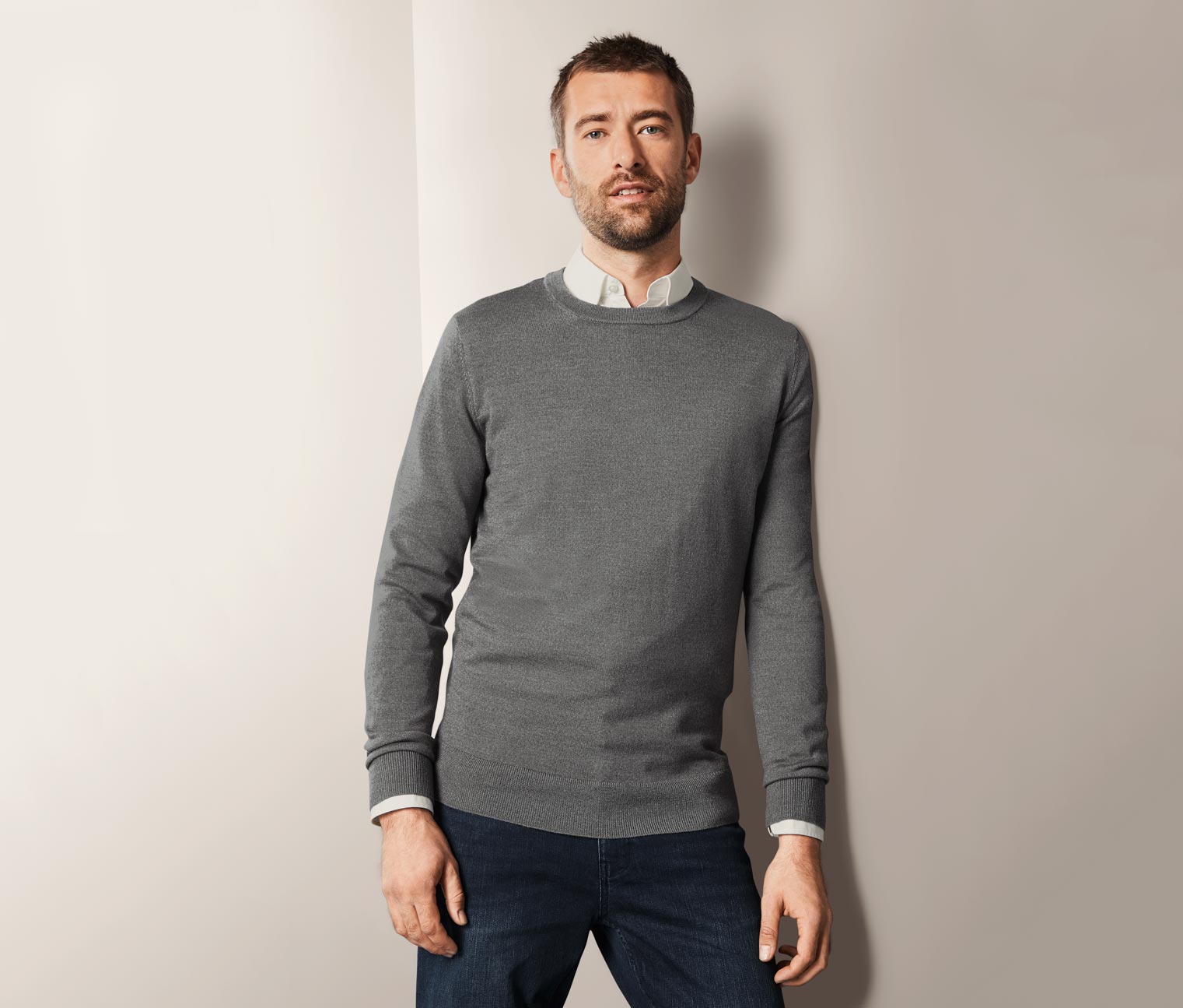 Merino-Pullover, hellgrau meliert