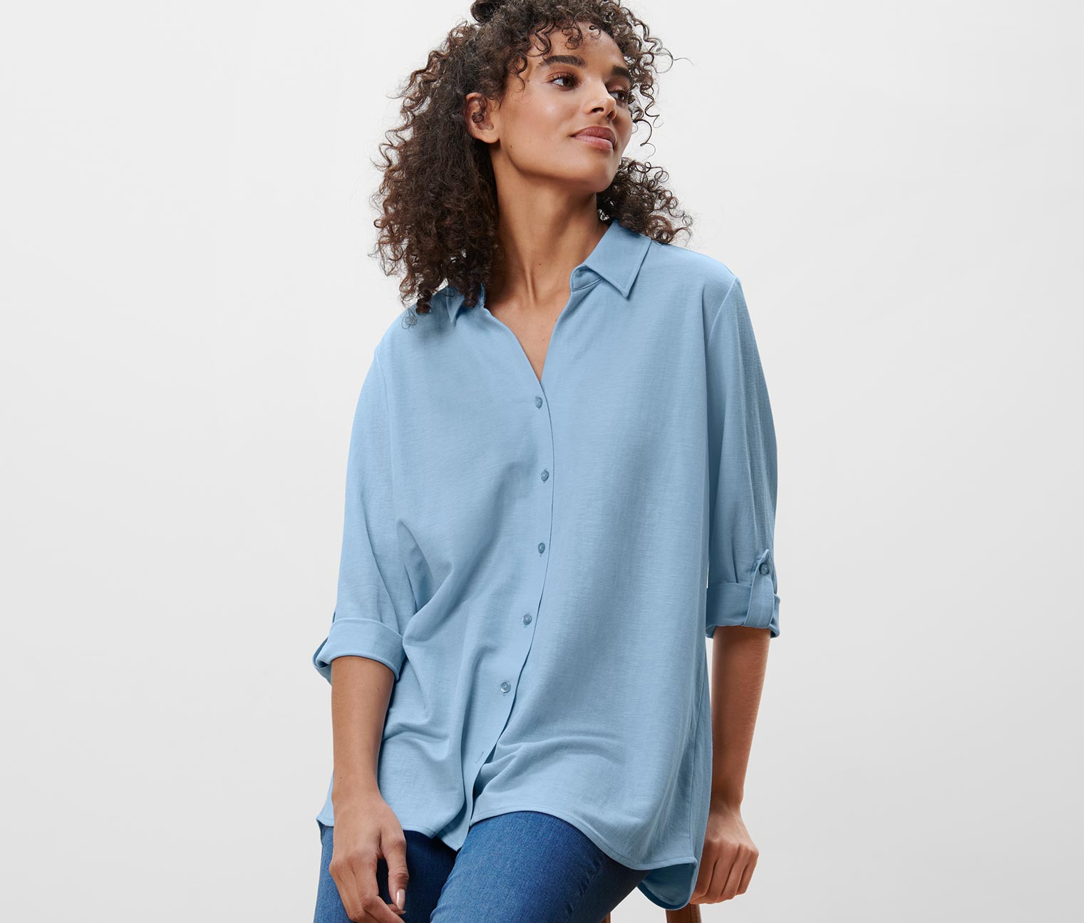 Piqué-Jerseybluse, hellblau