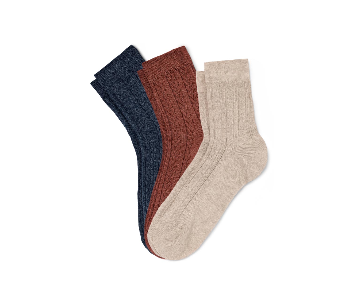 3 Paar Socken mit Zopfmuster