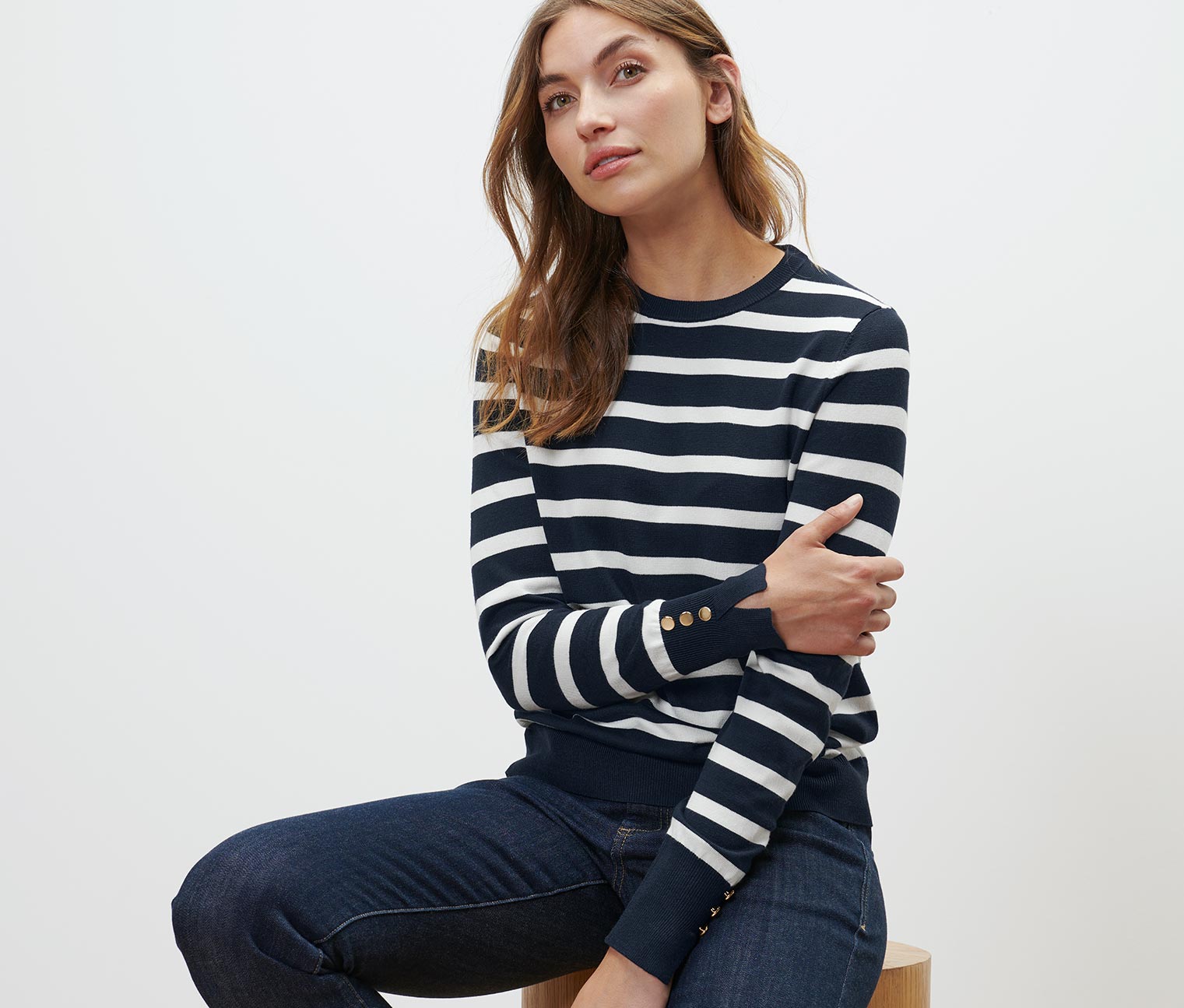 Gestreifter Feinstrickpullover, navy