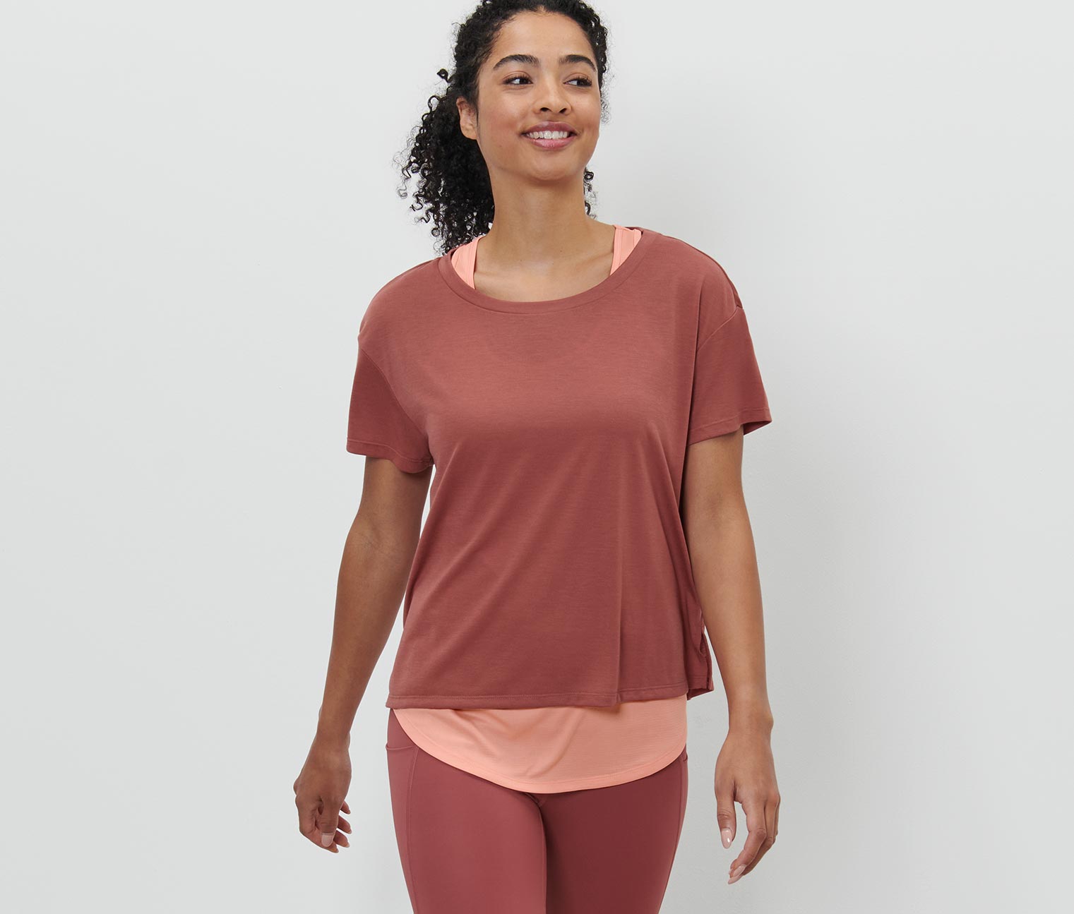 2-in-1-Kurzarm-Sportshirt, terrakotta