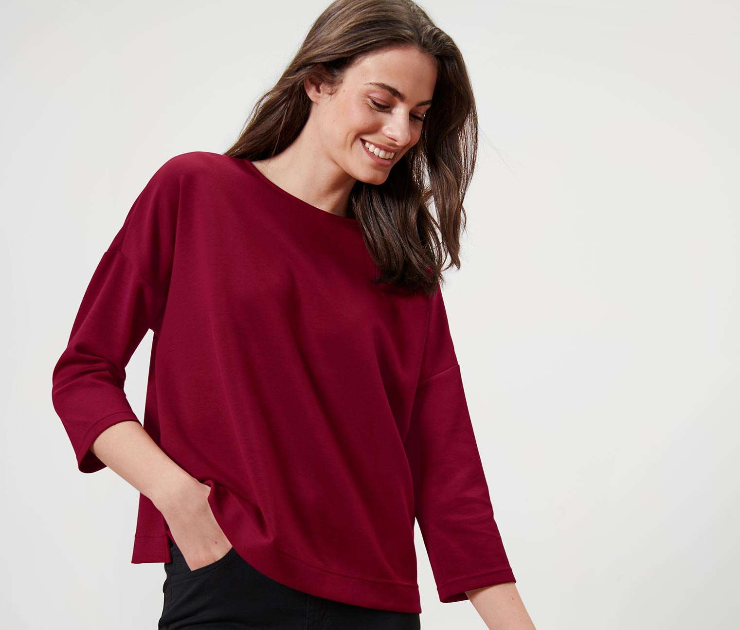 Sweatshirt mit 3/4-Arm, bordeauxrot