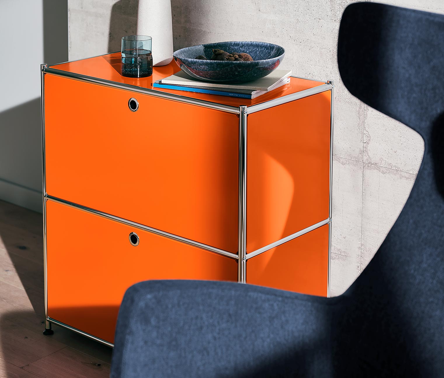 Sideboard Metall »CN3«, niedrig mit Klappenfächern, orange