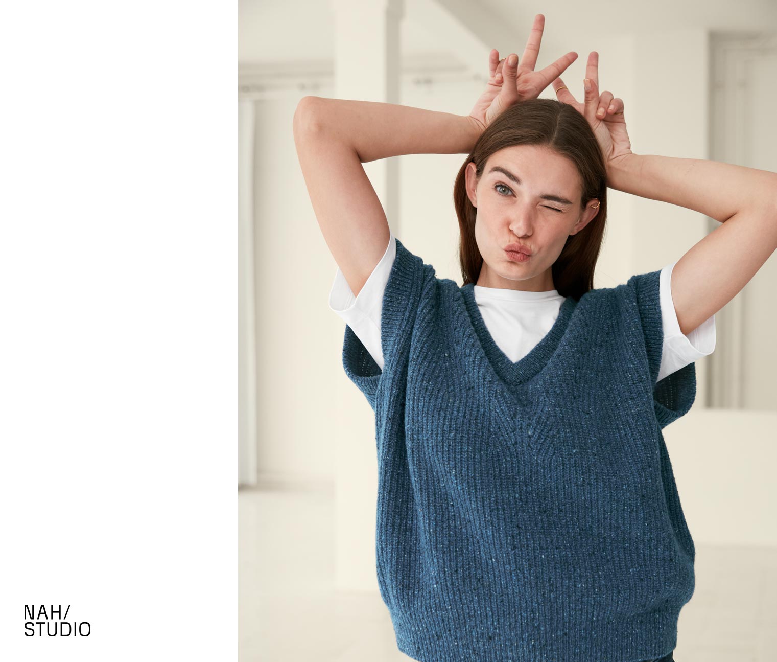 NAH/STUDIO Strick-Pullunder | recycelter Cashmere und Merinowolle, blue melange