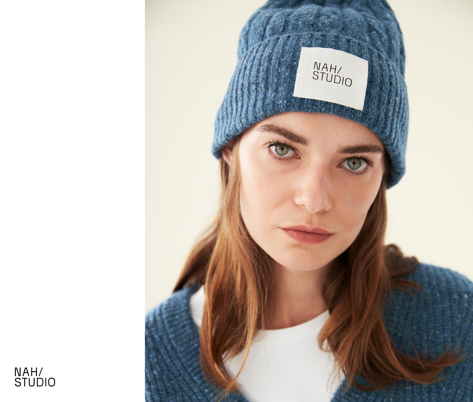 NAH/STUDIO Zopfmuster-Mütze | recycelter Cashmere und Merinowolle, blue melange