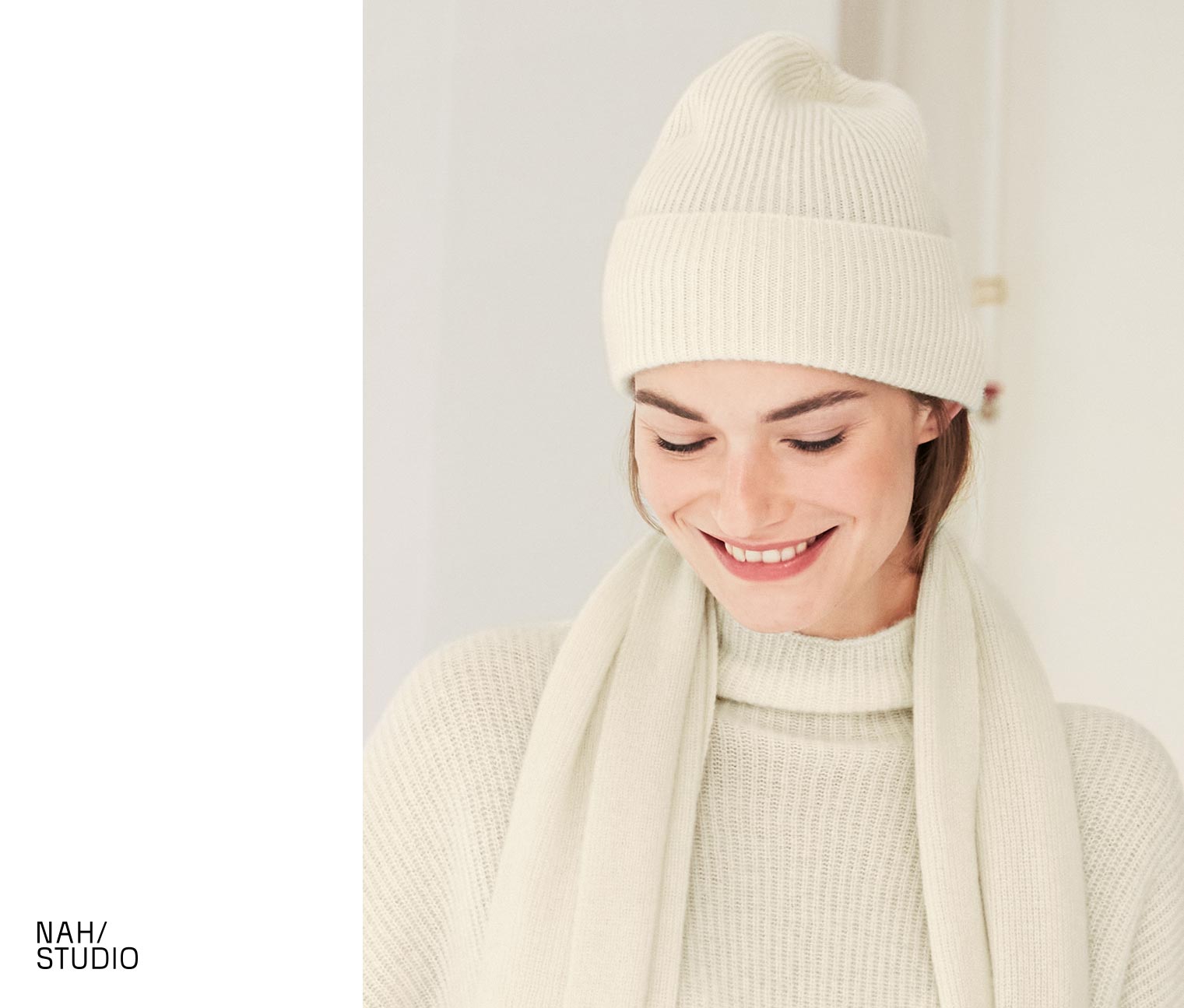 NAH/STUDIO Cashmere-Mütze | ungefärbtes Ziegenhaar, Undyed Creme