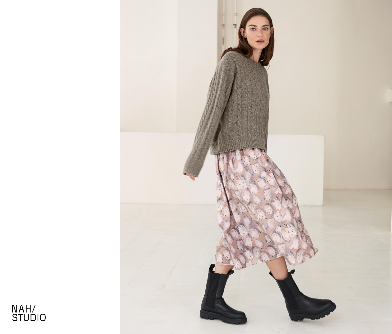 NAH/STUDIO Zopfmuster-Pullover | recycelter Cashmere und Merinowolle, hazelnut melange