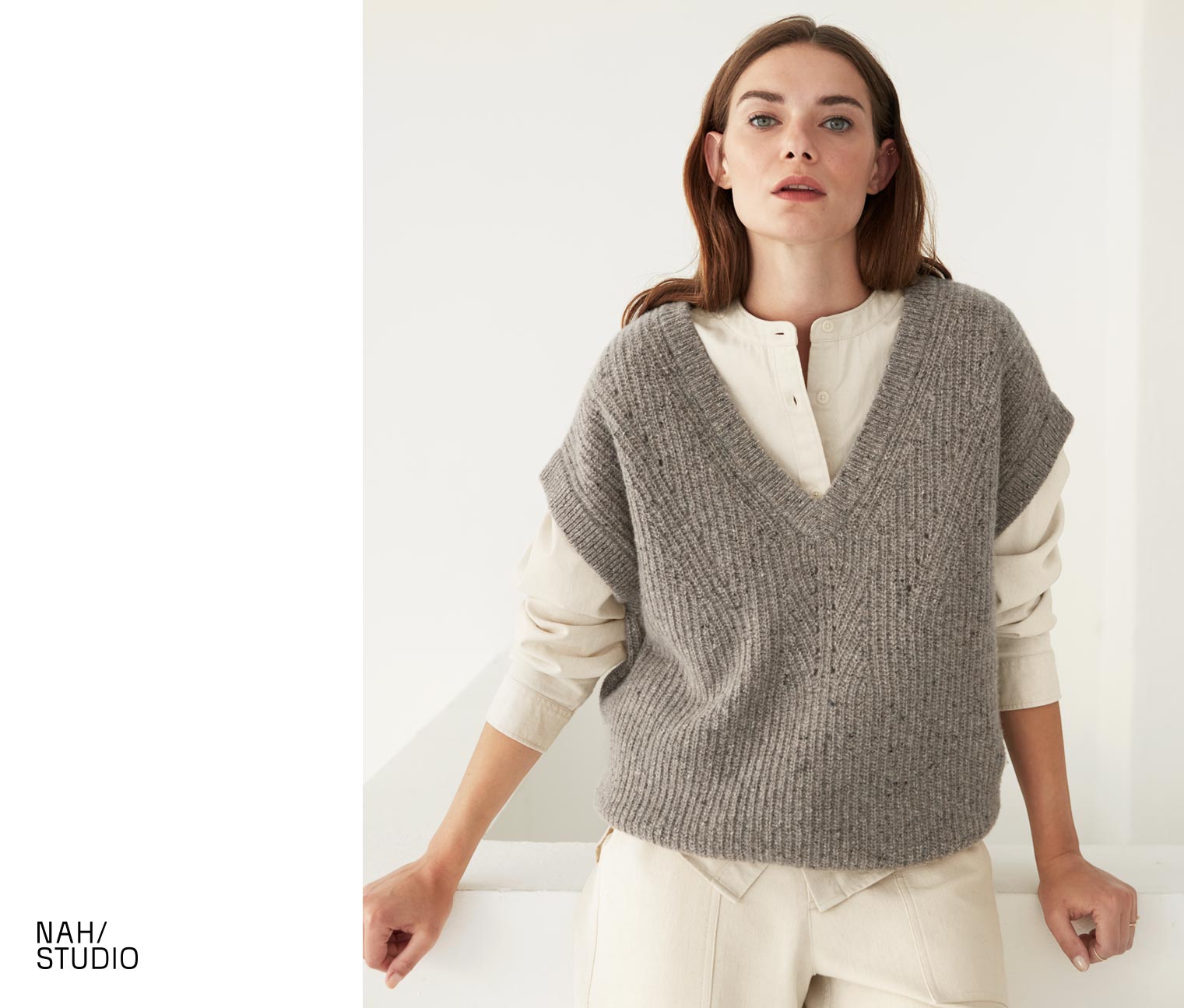 NAH/STUDIO Strick-Pullunder | recycelter Cashmere und Merinowolle, hazelnut melange