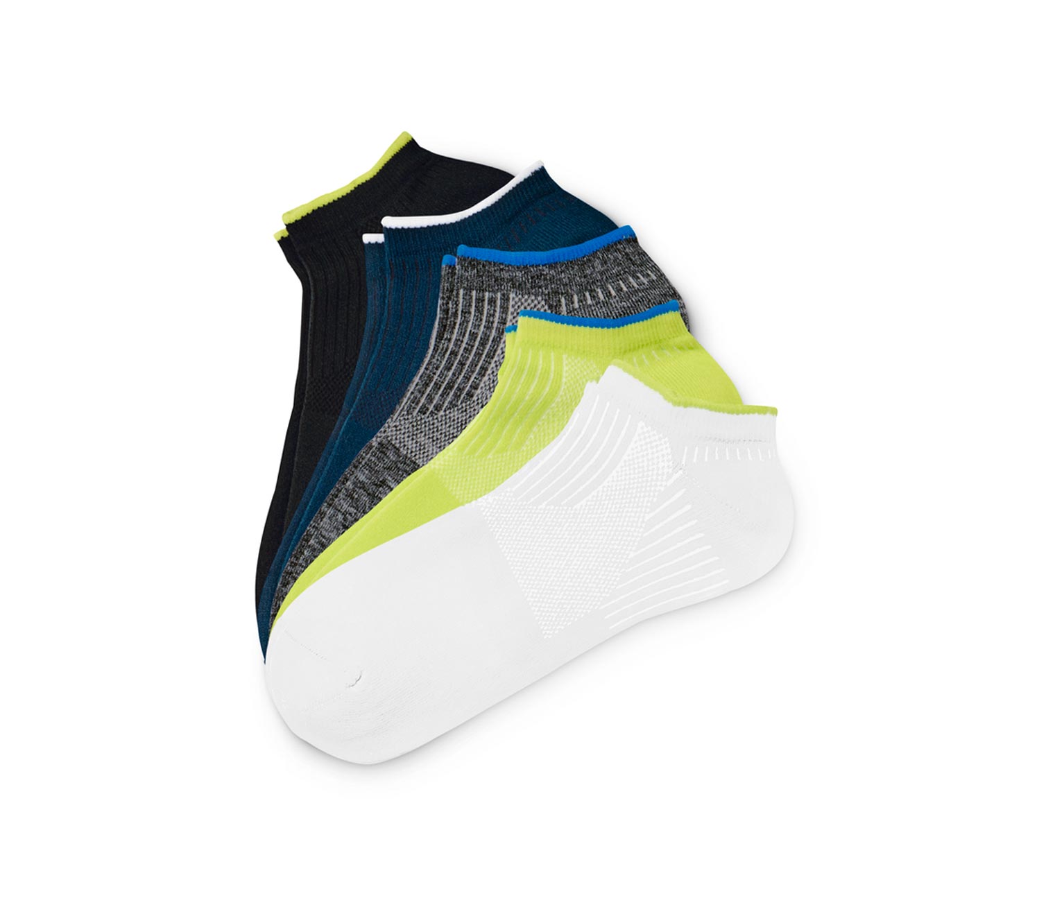 5 Paar Sport-Sneakersocken, blau, lime, grau