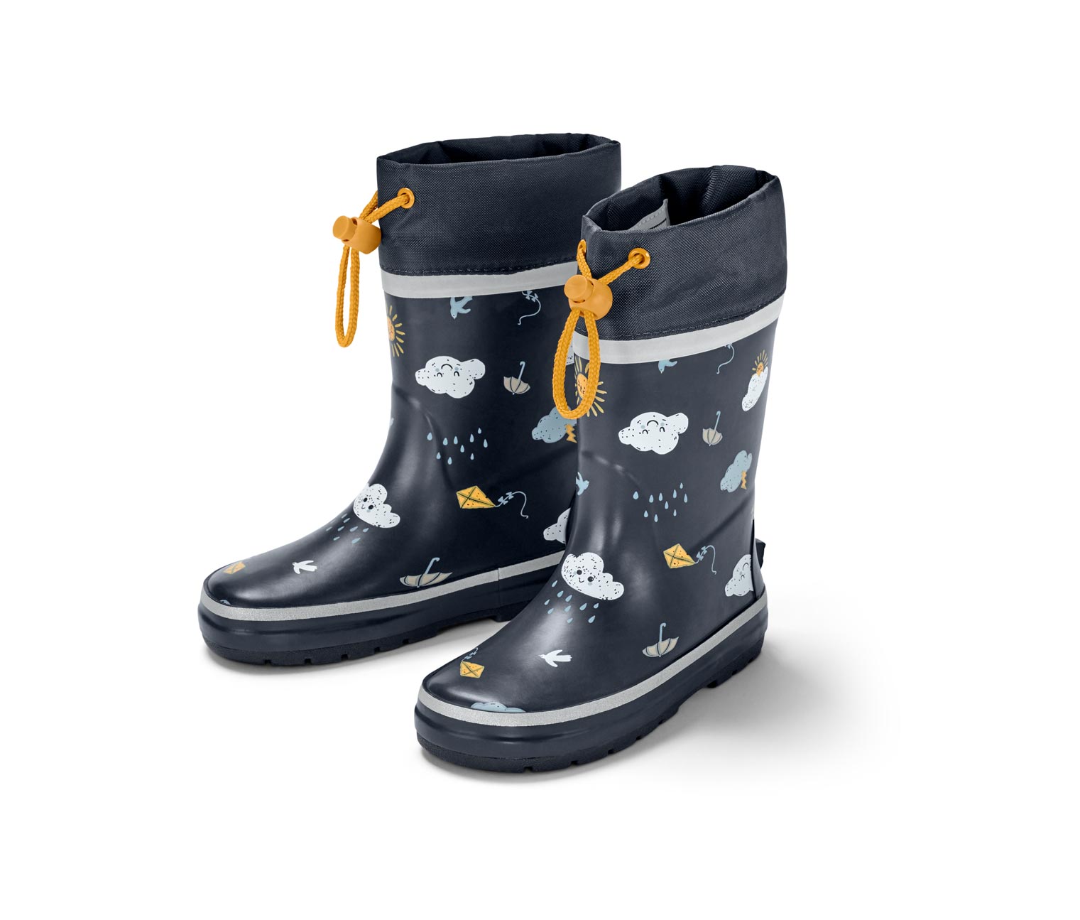 Kinder-Regenstiefel, dunkelblau mit Regenschirm-Print