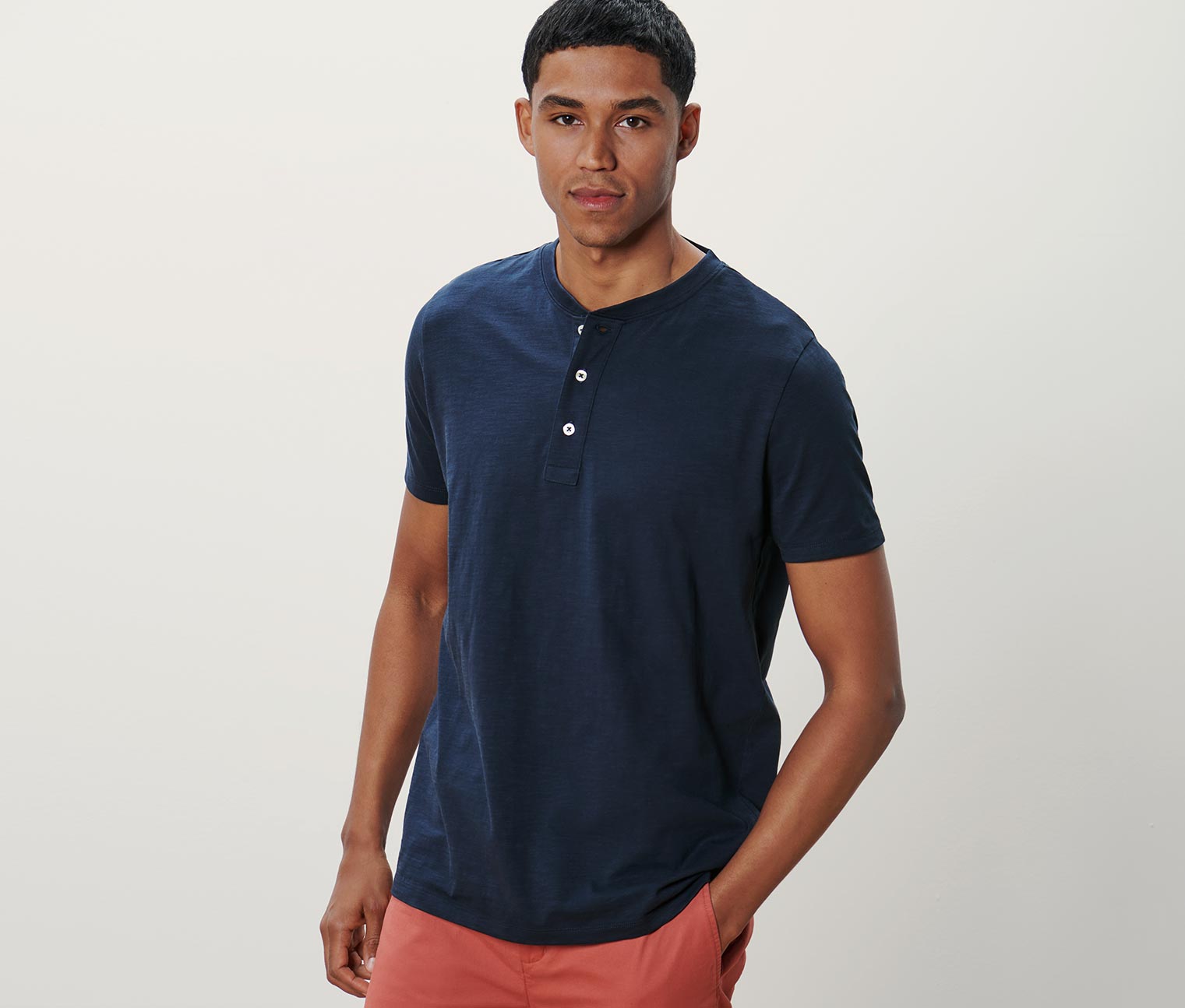 Kurzarm-Henley, slub, navy