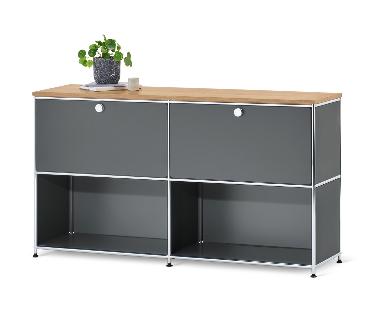 Sideboard Metall »CN3« mit Holzplatte und versetzbaren Klappenfächern, grau