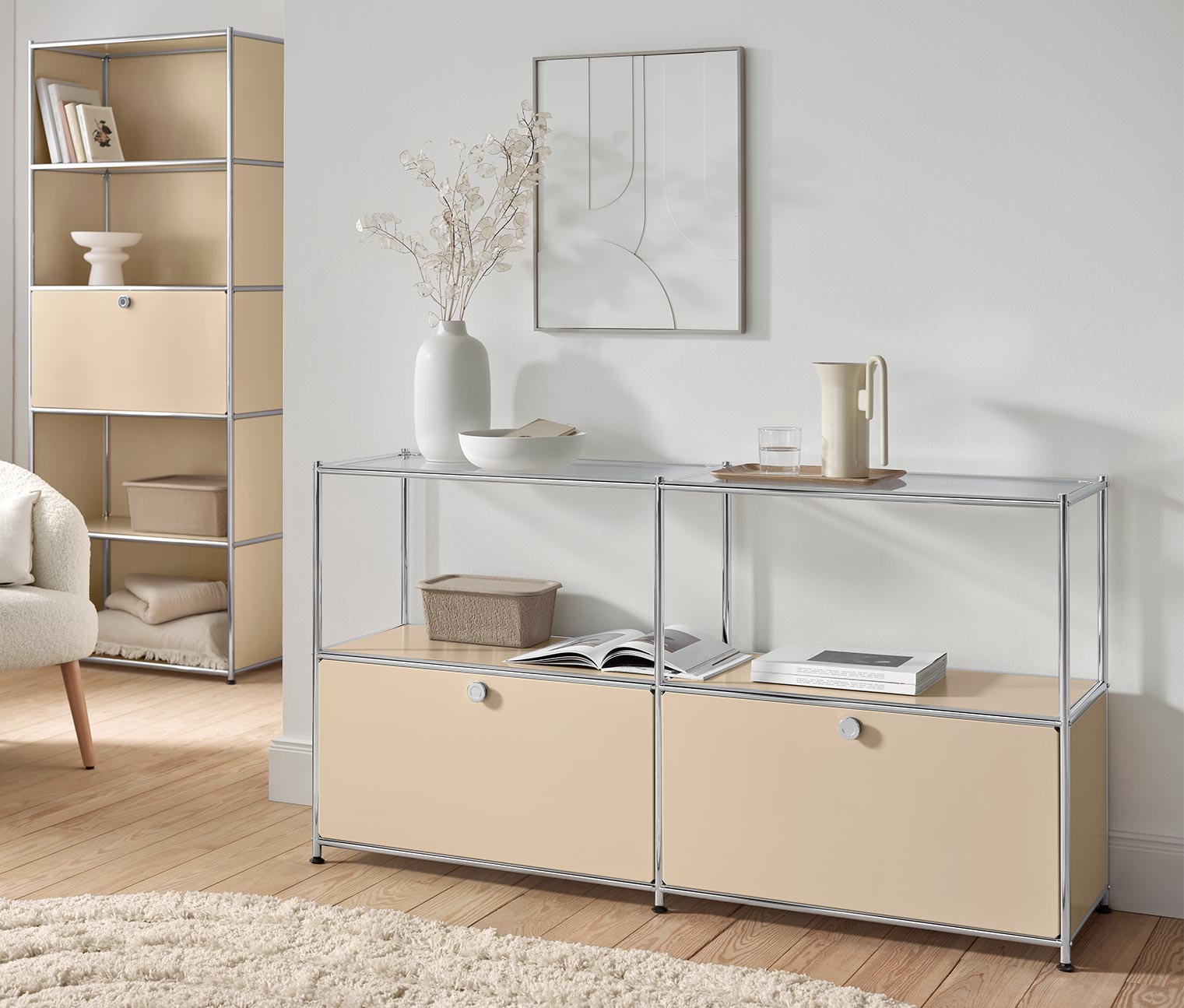 Sideboard Metall »CN3« mit 2 Klappen und Glasböden, beige