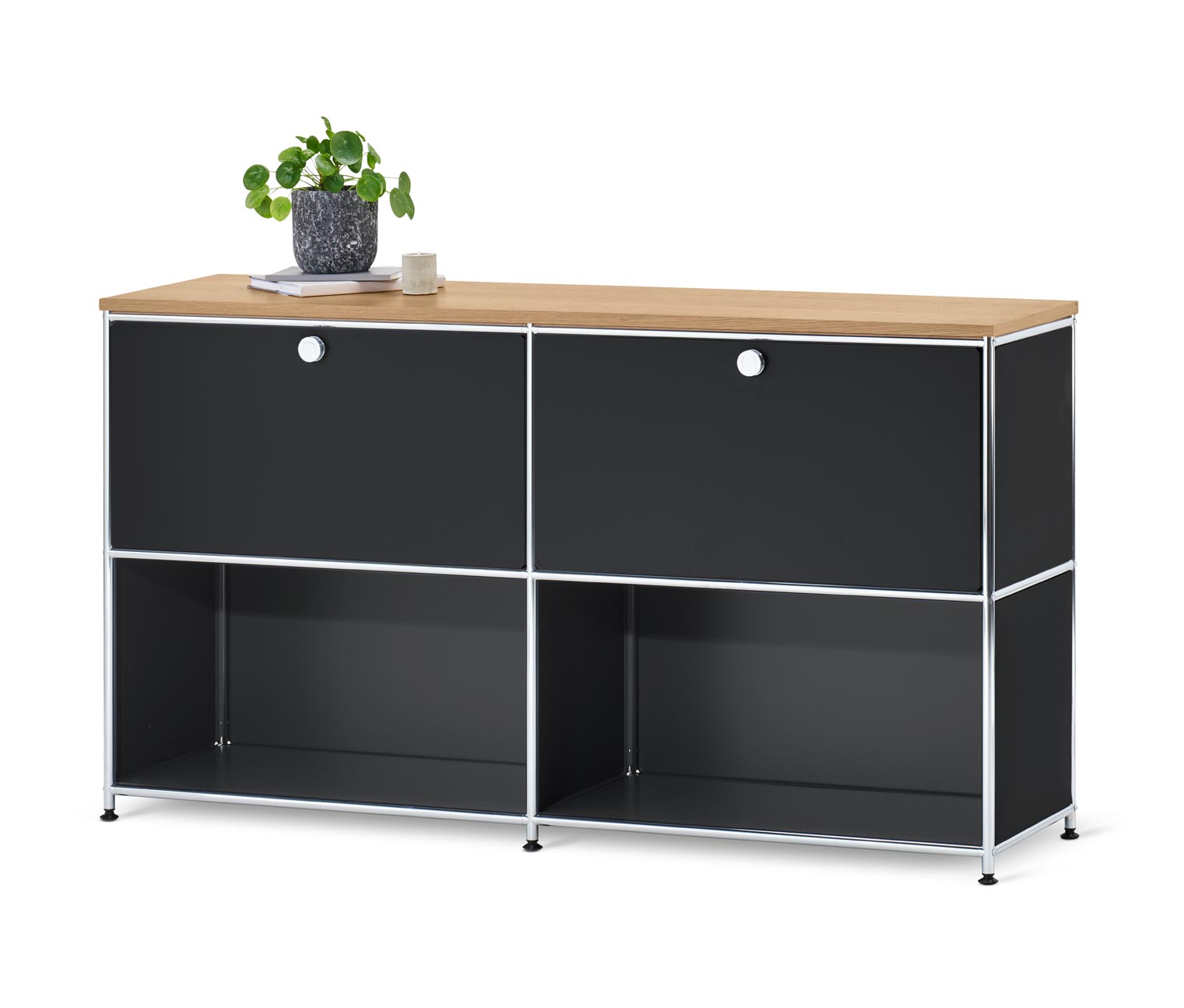 Sideboard Metall »CN3« mit Holzplatte und versetzbaren Klappenfächern, schwarz