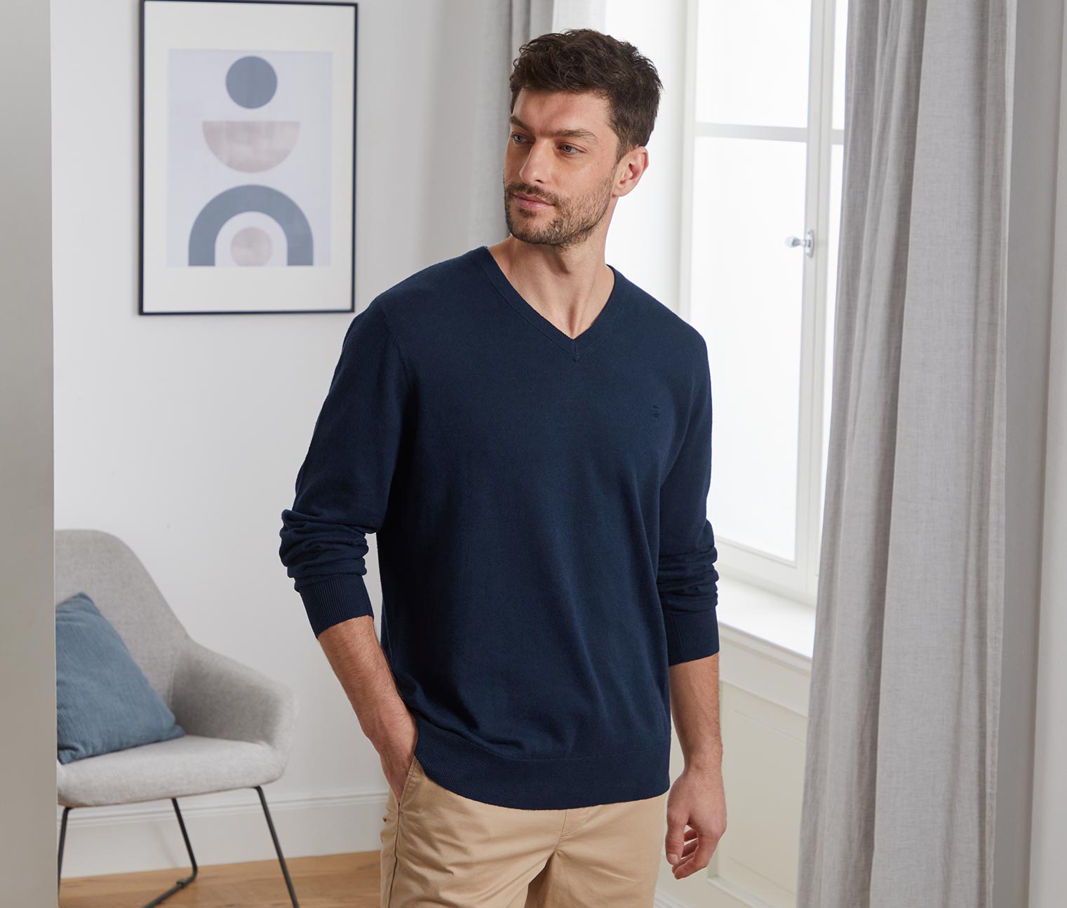 Leinen-Pullover, navy