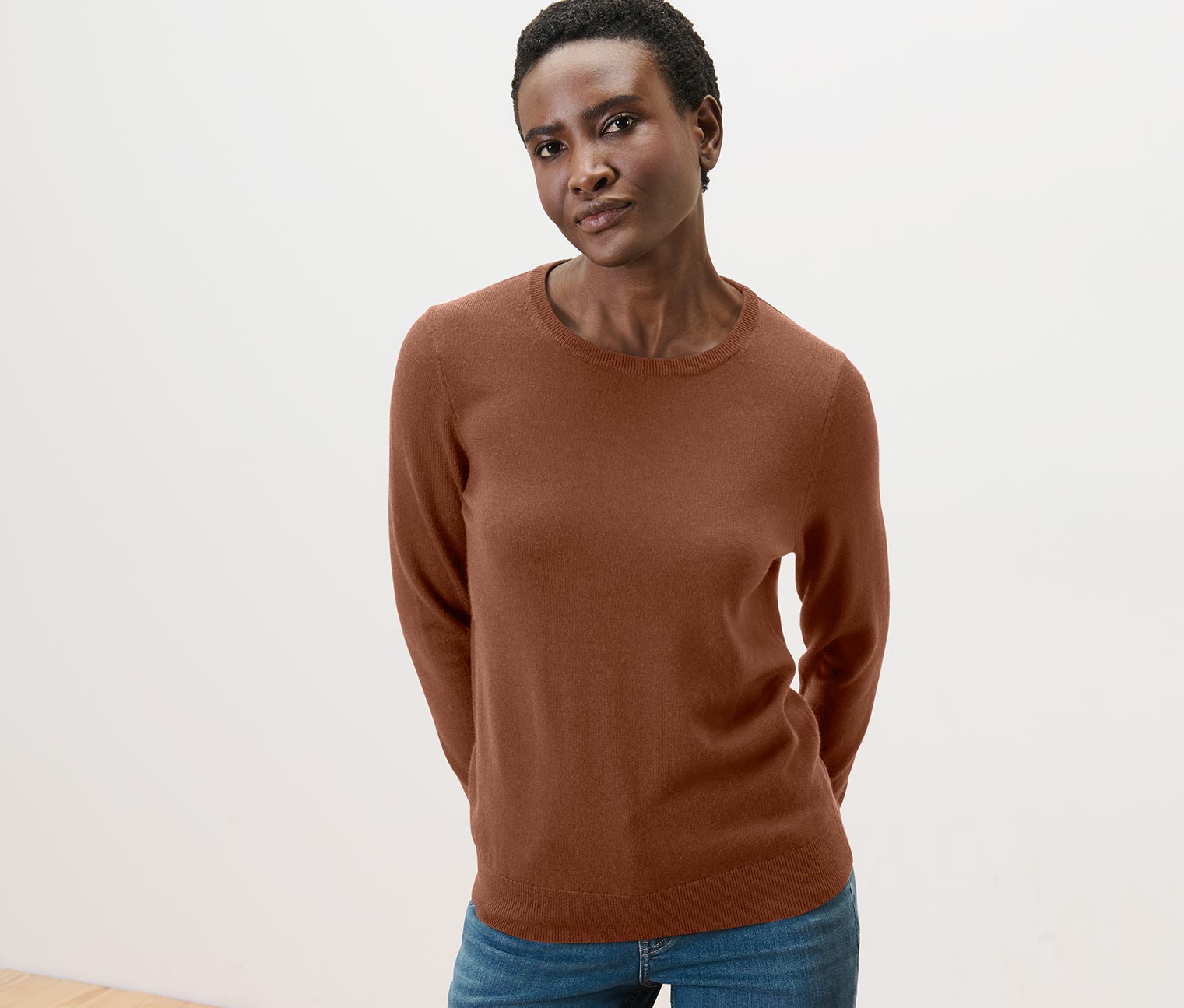 Merino-Feinstrickpullover, cognac