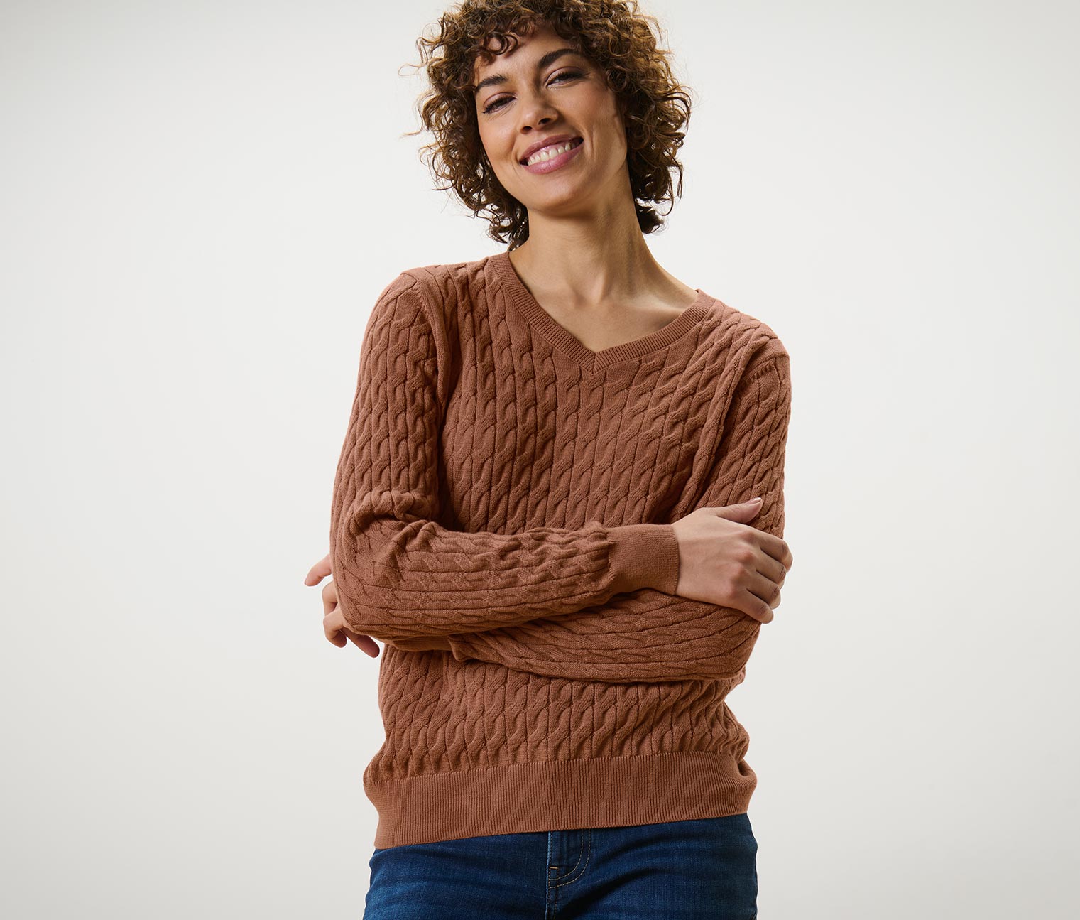 Zopfstrickpullover, cognac