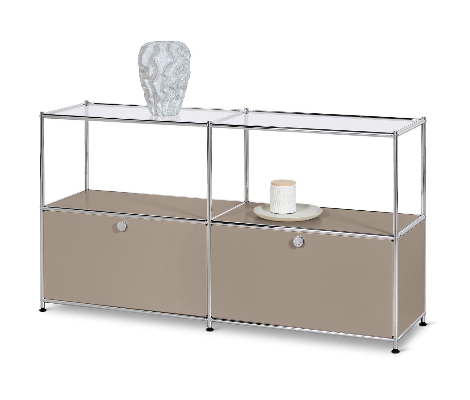 Sideboard Metall »CN3« mit 2 Klappen und Glasböden, taupe