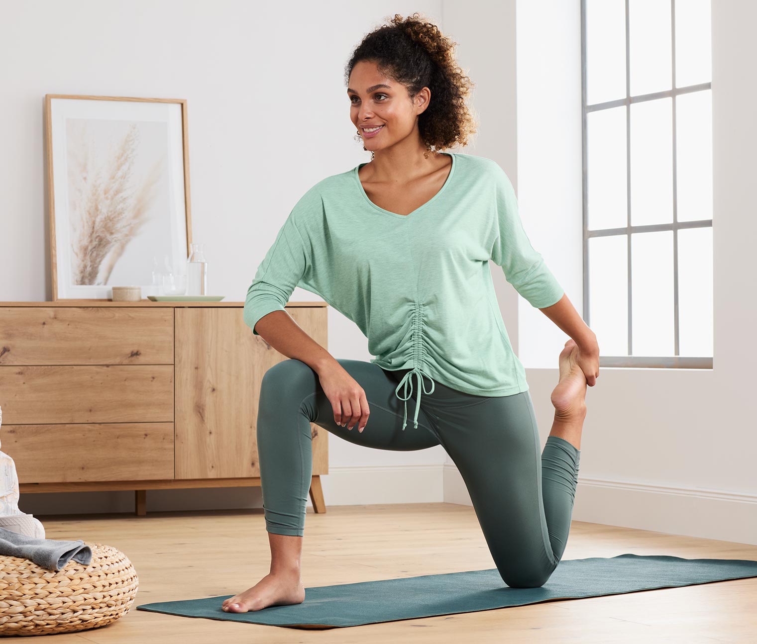 3/4-Sport-und-Yogashirt, grün meliert