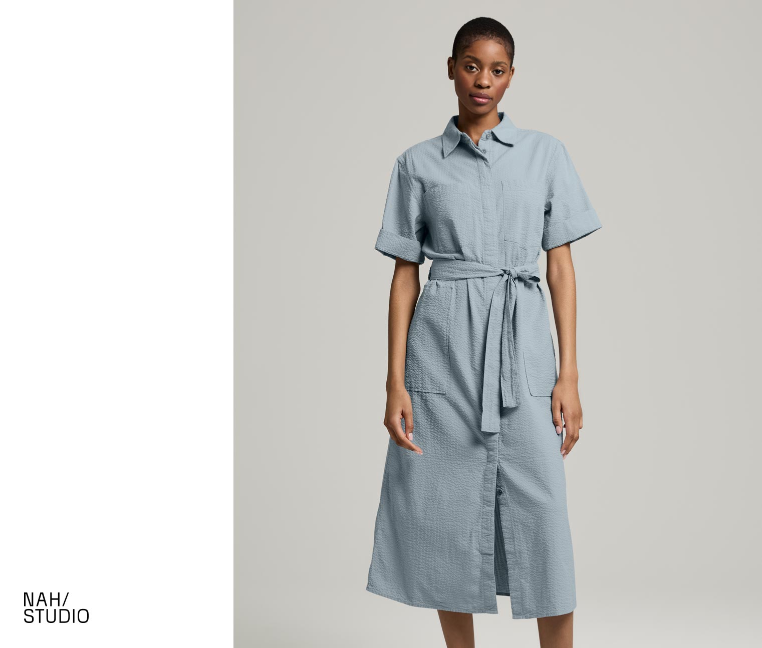 NAH/STUDIO Seersucker-Kleid | Baumwolle, Stormy Grey