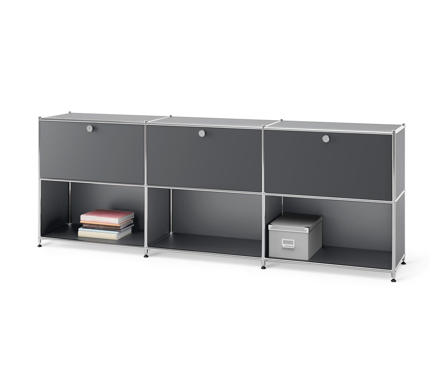 Sideboard Metall »CN3« mit 3 versetzbaren Klappenfächern, grau