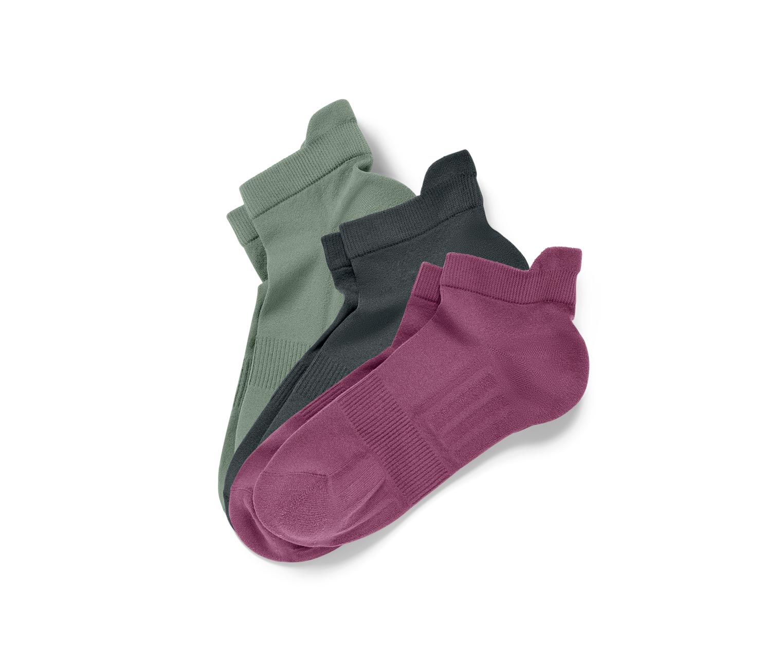 3 Paar Sportsocken, salbei, oliv, mauve