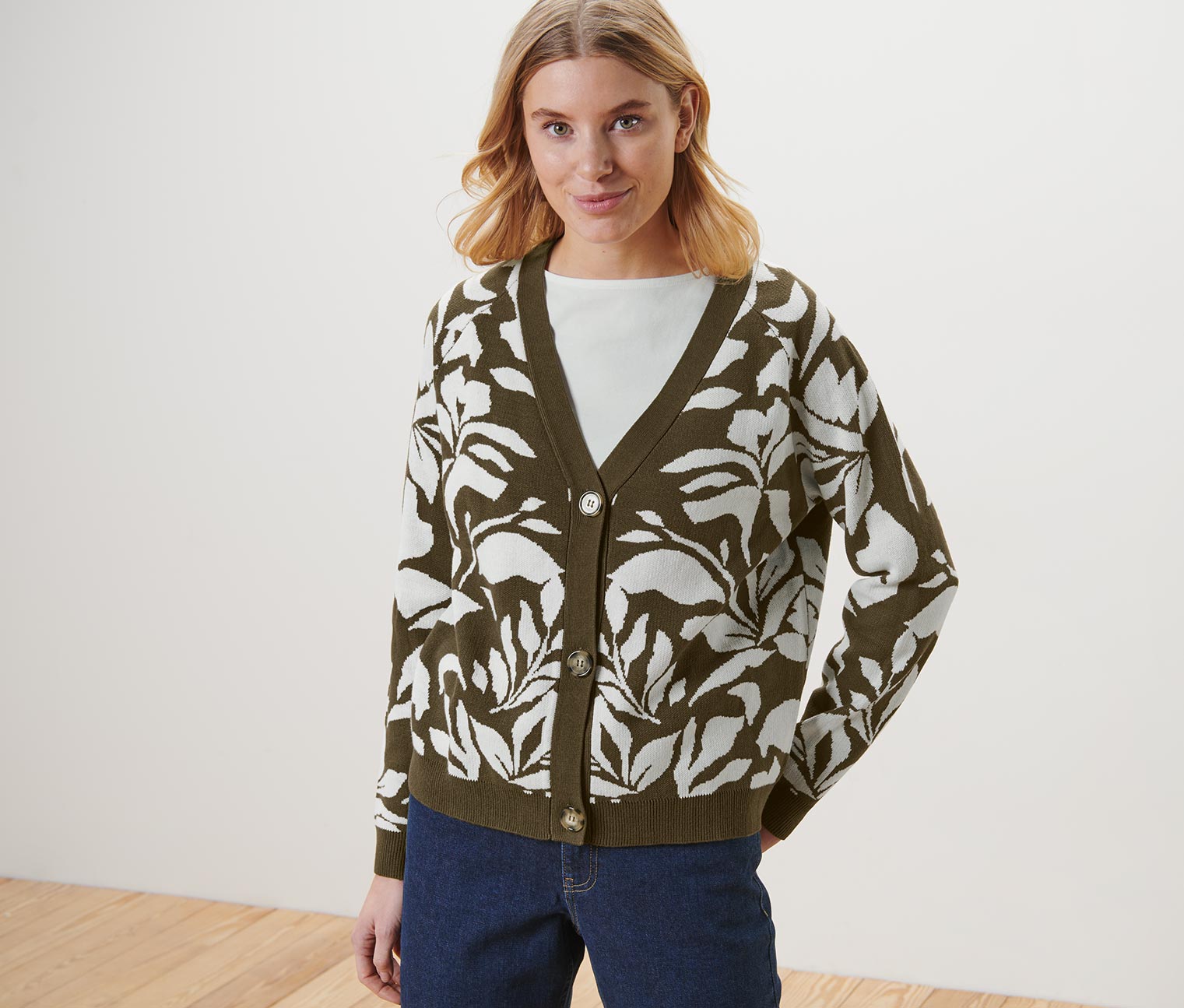 Grobstrick-Cardigan mit Jacquard