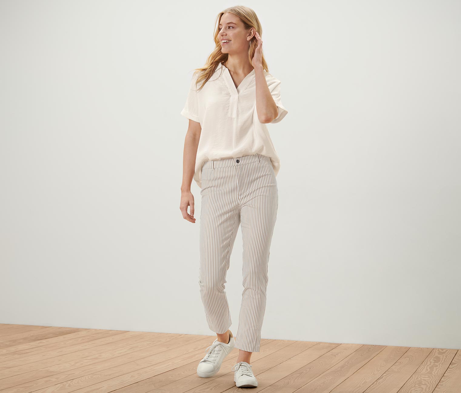 Gestreifte Stretch-Twill-Hose