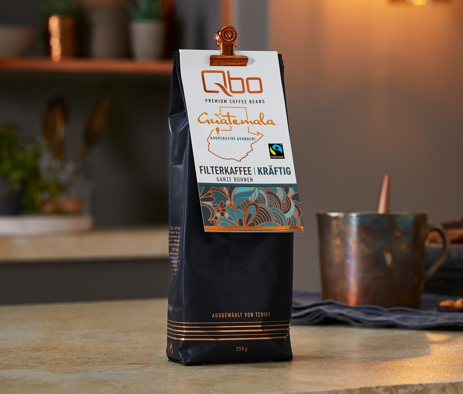 Qbo Premium Coffee Beans »Kooperative Asobagri« Filterkaffee Kräftig - 250g Ganze Bohne