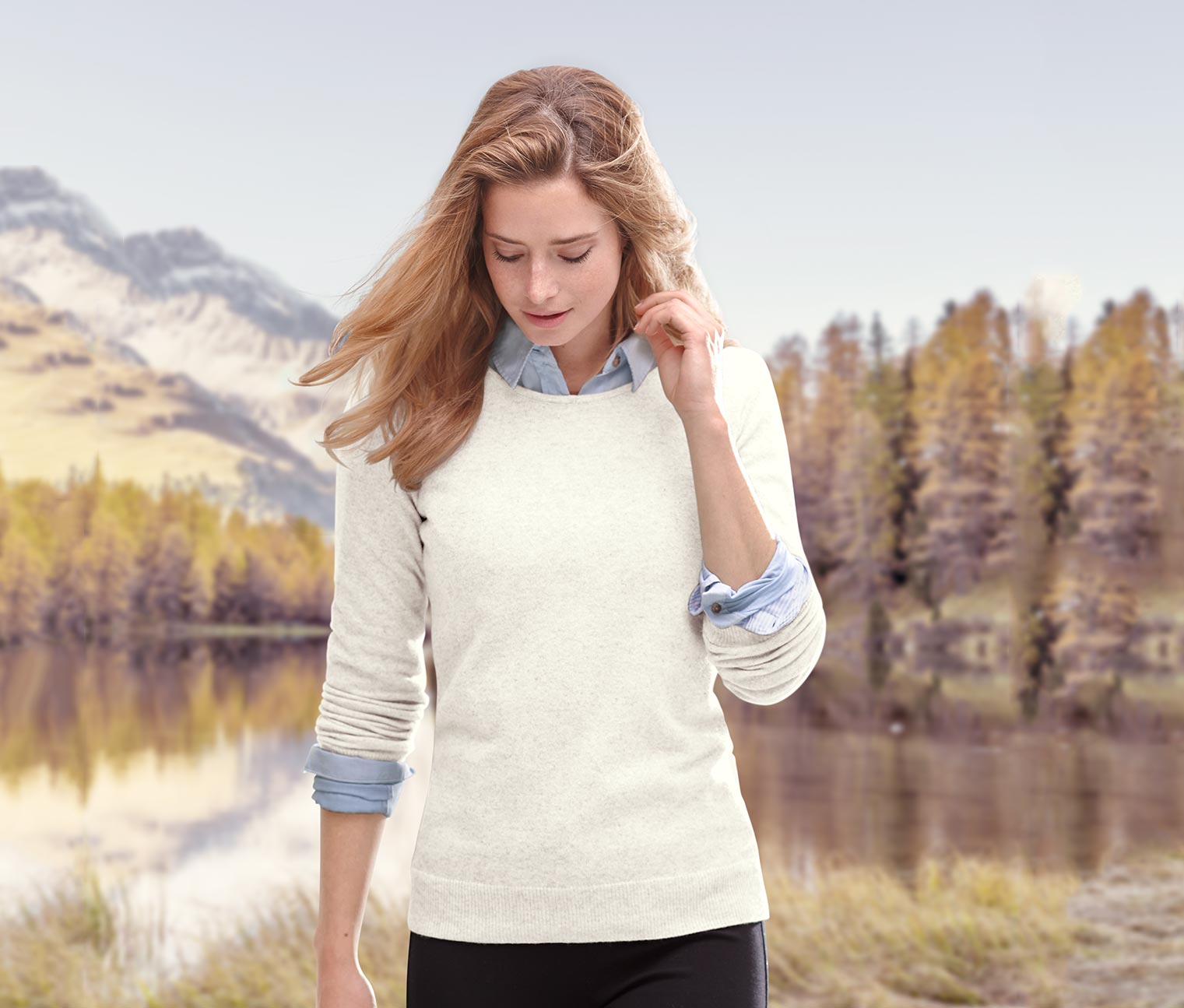 Feinstrick-Pullover mit Cashmere, offwhite