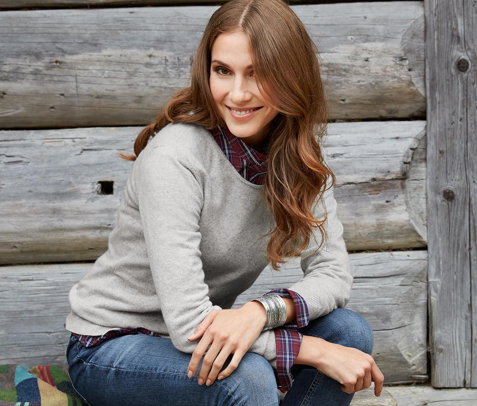 Feinstrick-Pullover mit Cashmere, grau meliert