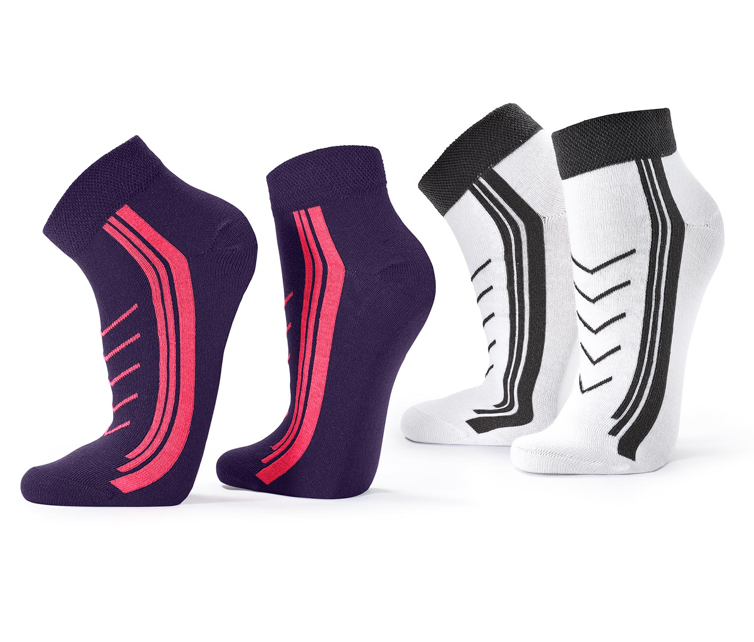 2 Paar High-Performance-Laufsocken, weiss und violett