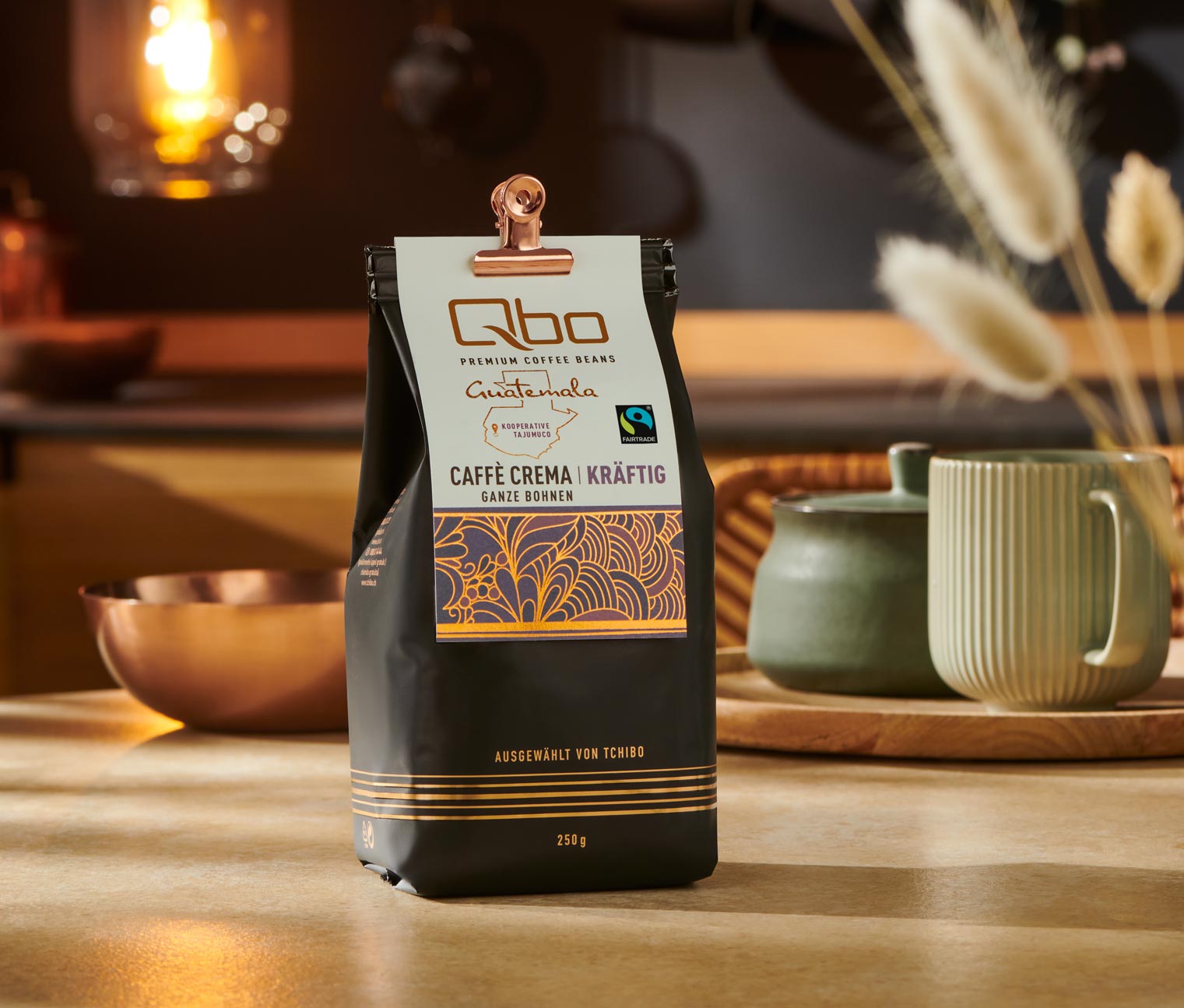 Qbo Premium Coffee Beans »Kooperative Tajumuco« Caffè Crema Kräftig - 250 g Ganze Bohne