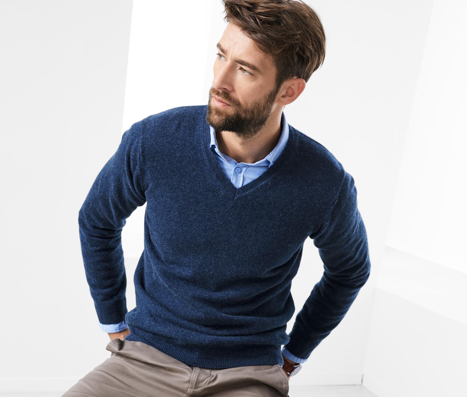 Cashmere-Pullover mit V-Ausschnitt