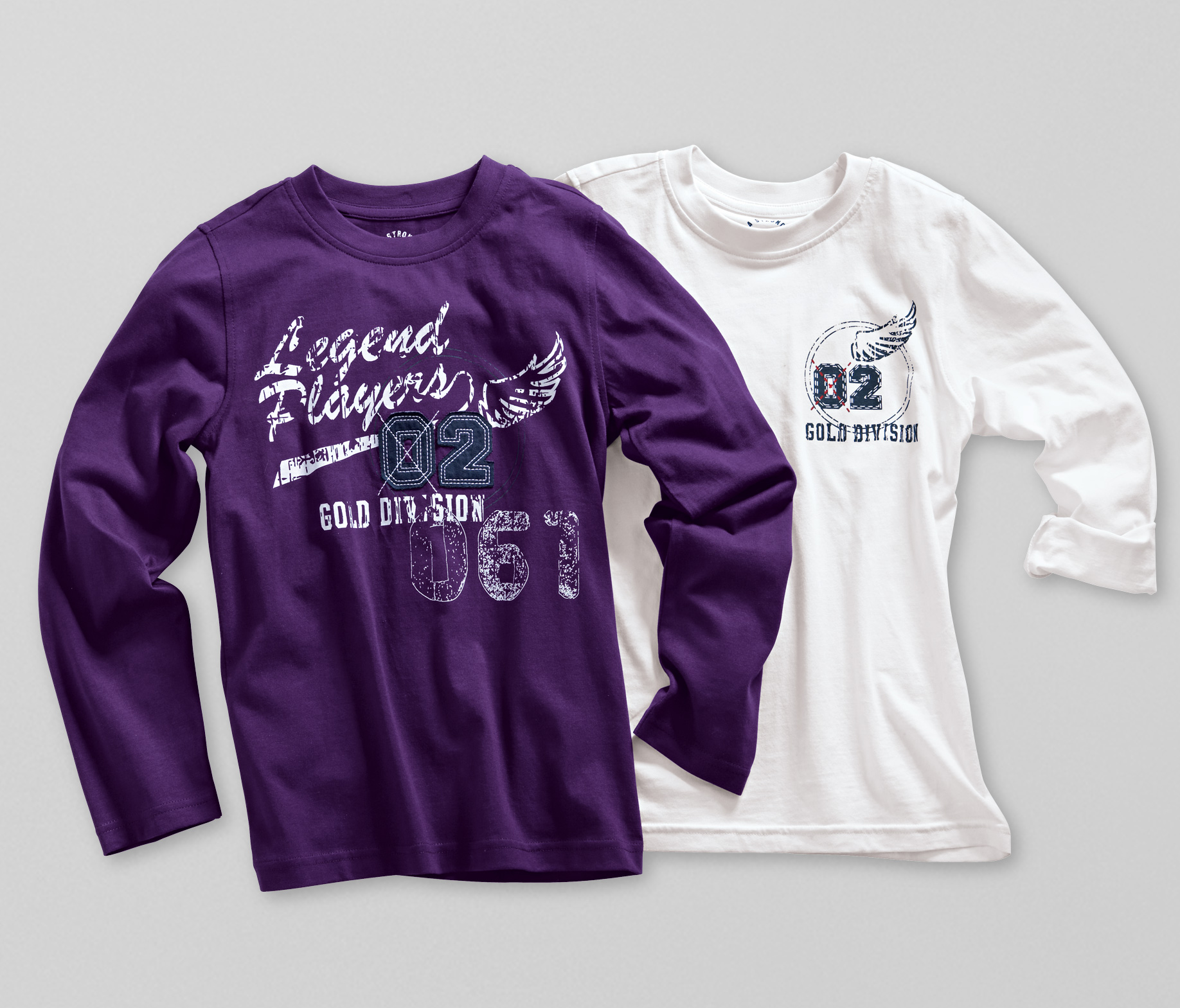 2 Jungen-Langarmshirts, Weiss und Lila