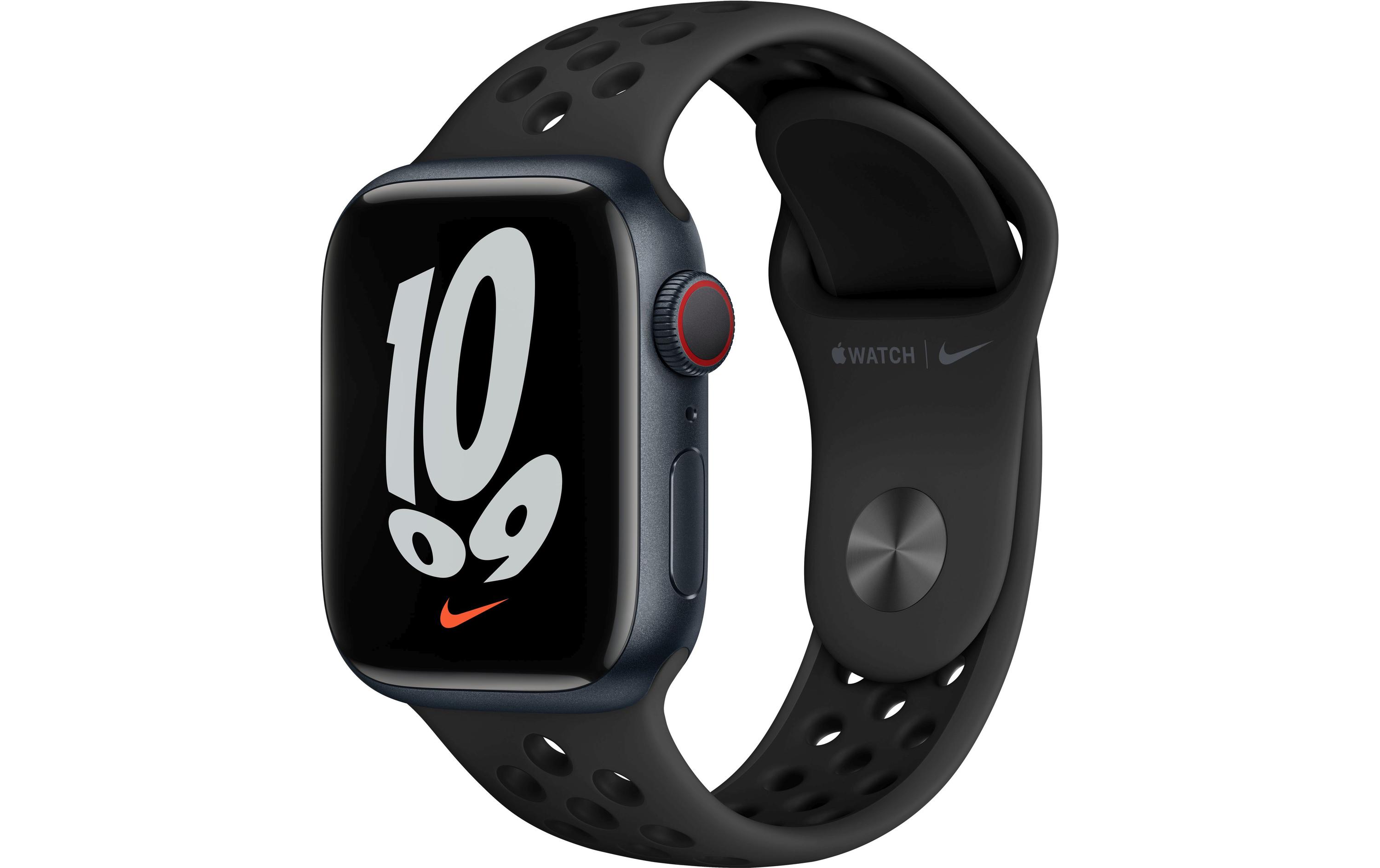 Apple Smartwatch »Serie 7, GPS, 41 mm Aluminiumgehäuse mit Nike-Sportarmband«, (Watch OS MKJ43FD/A)
