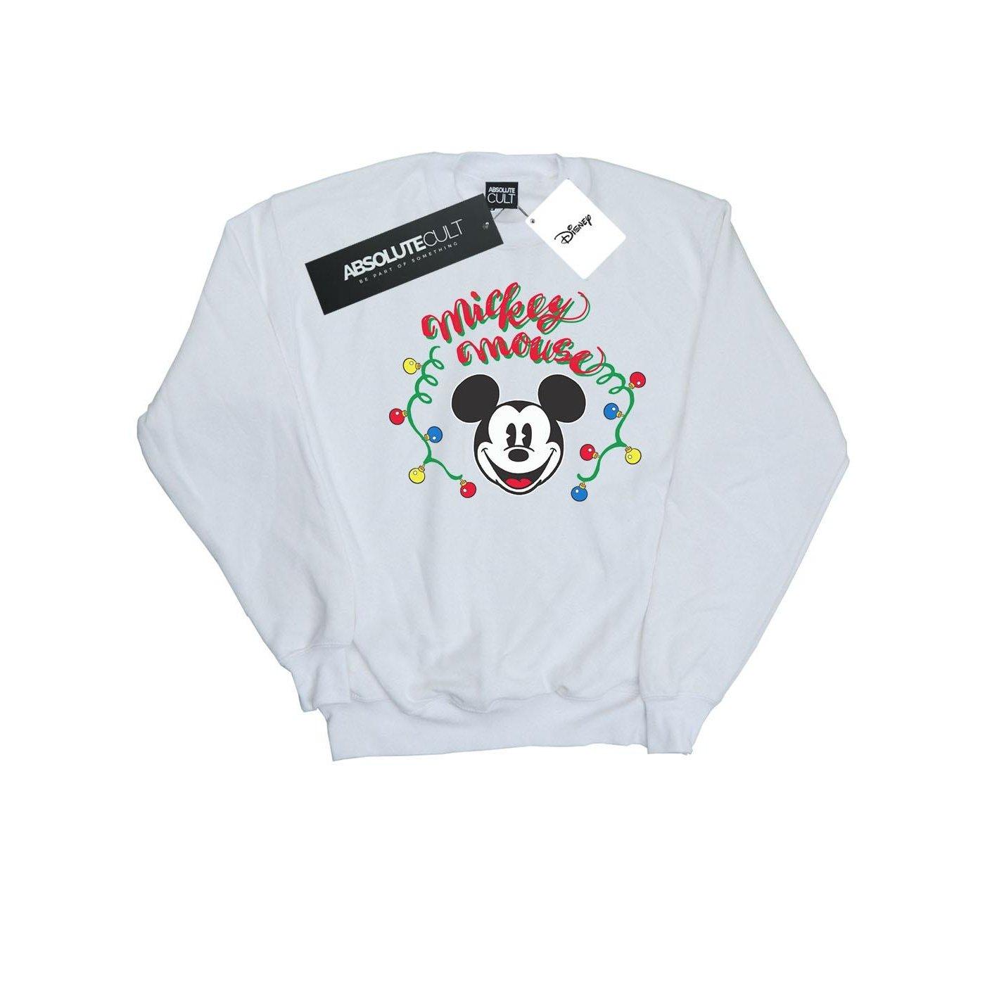 Mickey Mouse Christmas Light Bulbs Sweatshirt Herren Weiss 3XL