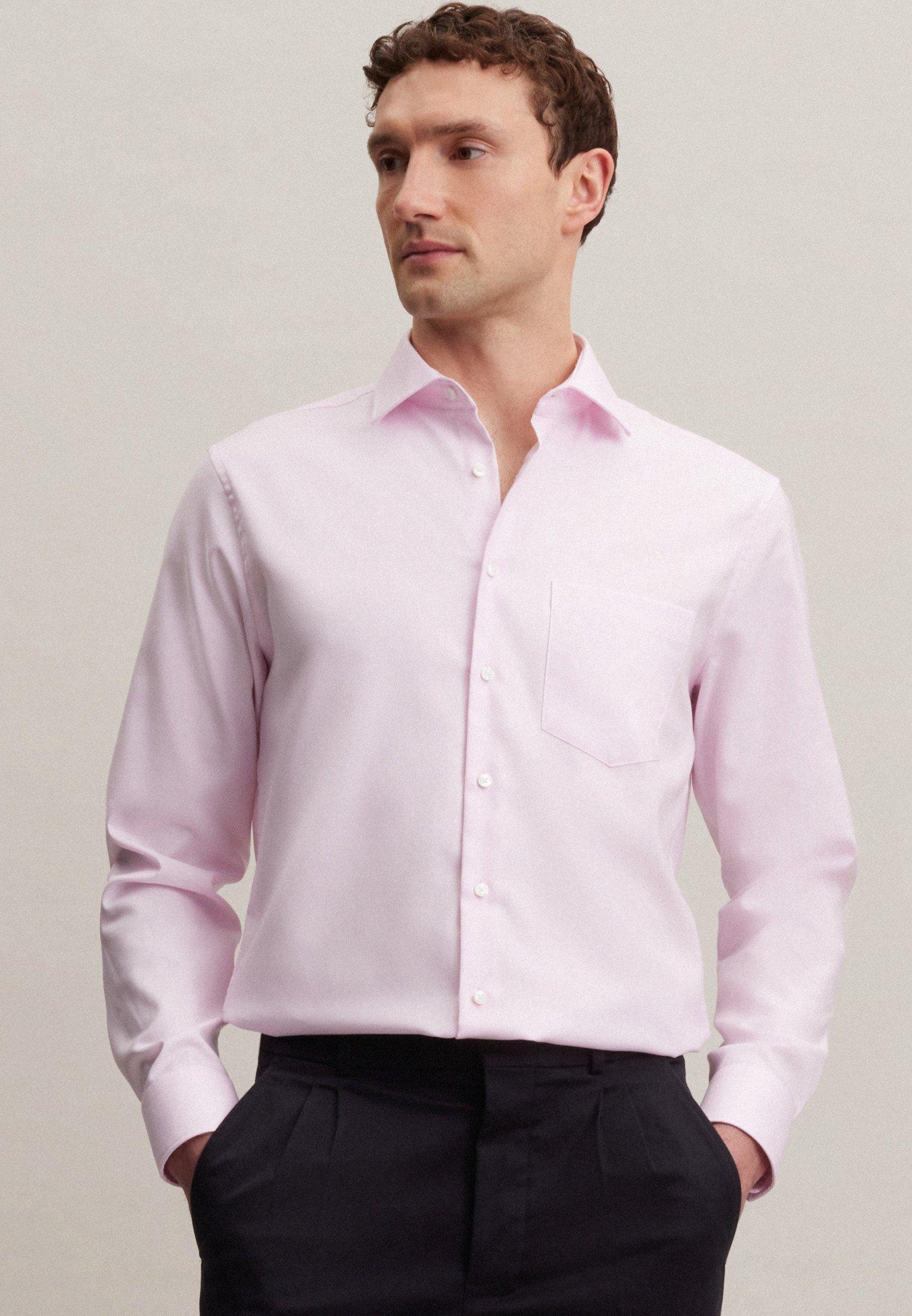 Business Hemd Regular Fit Langarm Uni Herren Pink 40