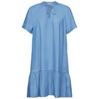 EDC Chambray-Kleid mit Rüschenbesatz am Nackenbindeband, Tencel (BLUE MEDIUM WASHED)