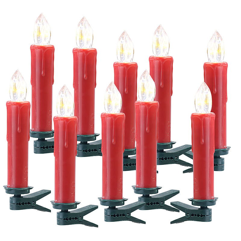 10er-Erweiterungs-Set FUNK-Weihnachtsbaum-LED-Kerzen, rot
