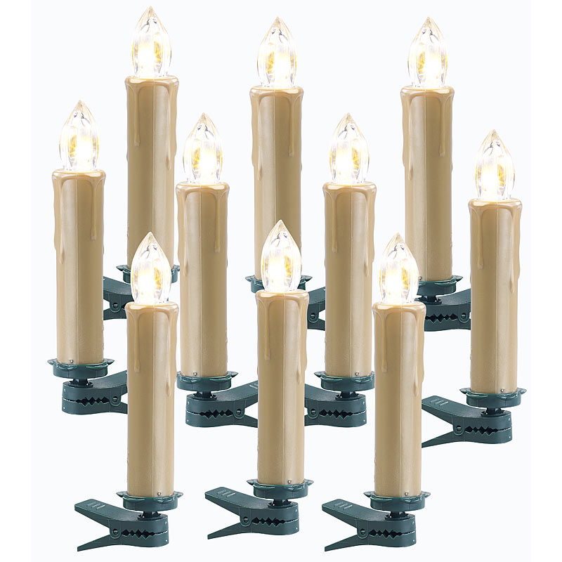 10er-Erweiterungs-Set FUNK-Weihnachtsbaum-LED-Kerzen, golden