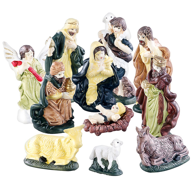 11-teiliges Weihnachtskrippen-Figuren-Set aus Porzellan, handbemalt